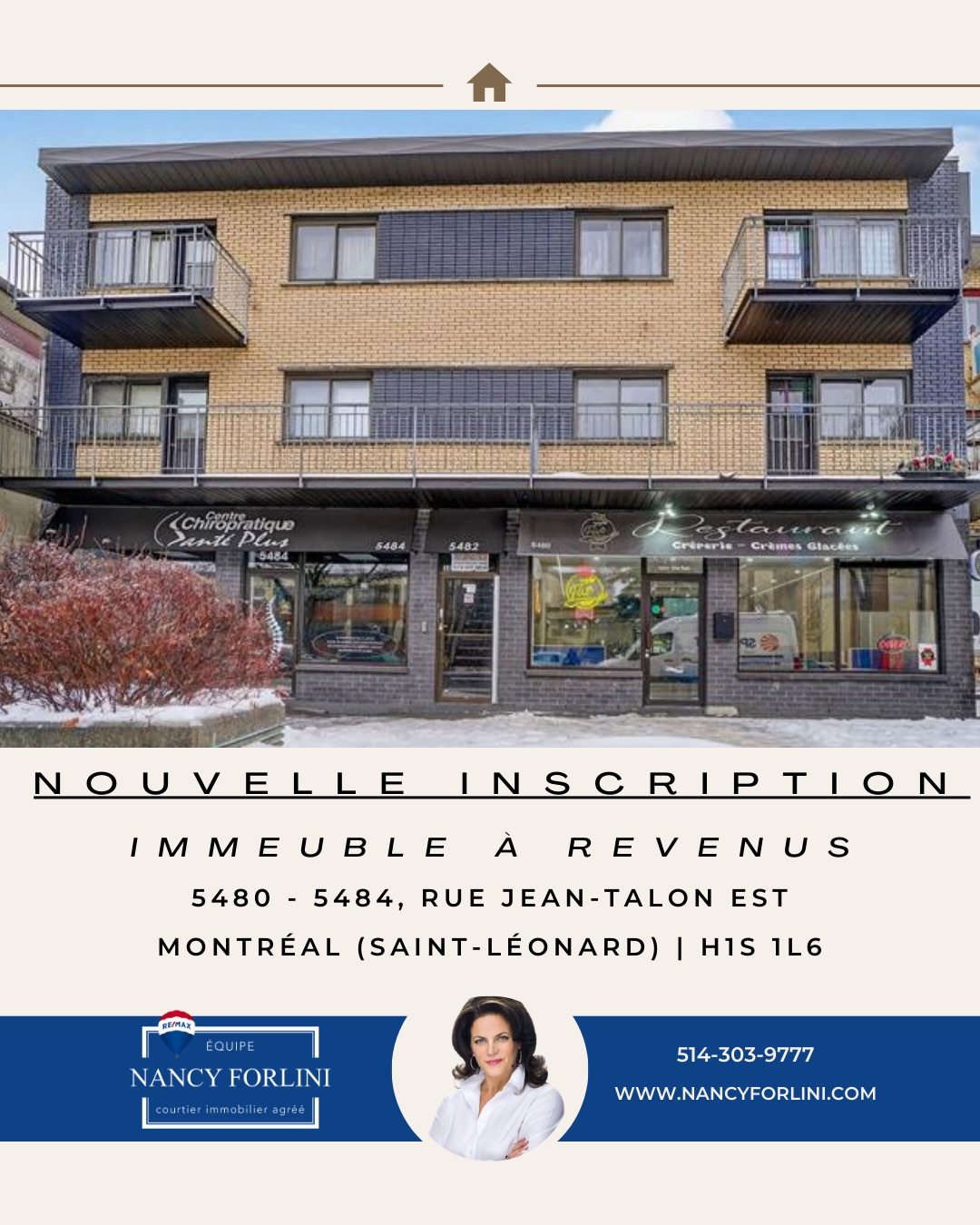 Equipe Nancy Forlini - Remax Solutions Facebook ad: Immeuble à revenus stratégique à Saint-Léonard
