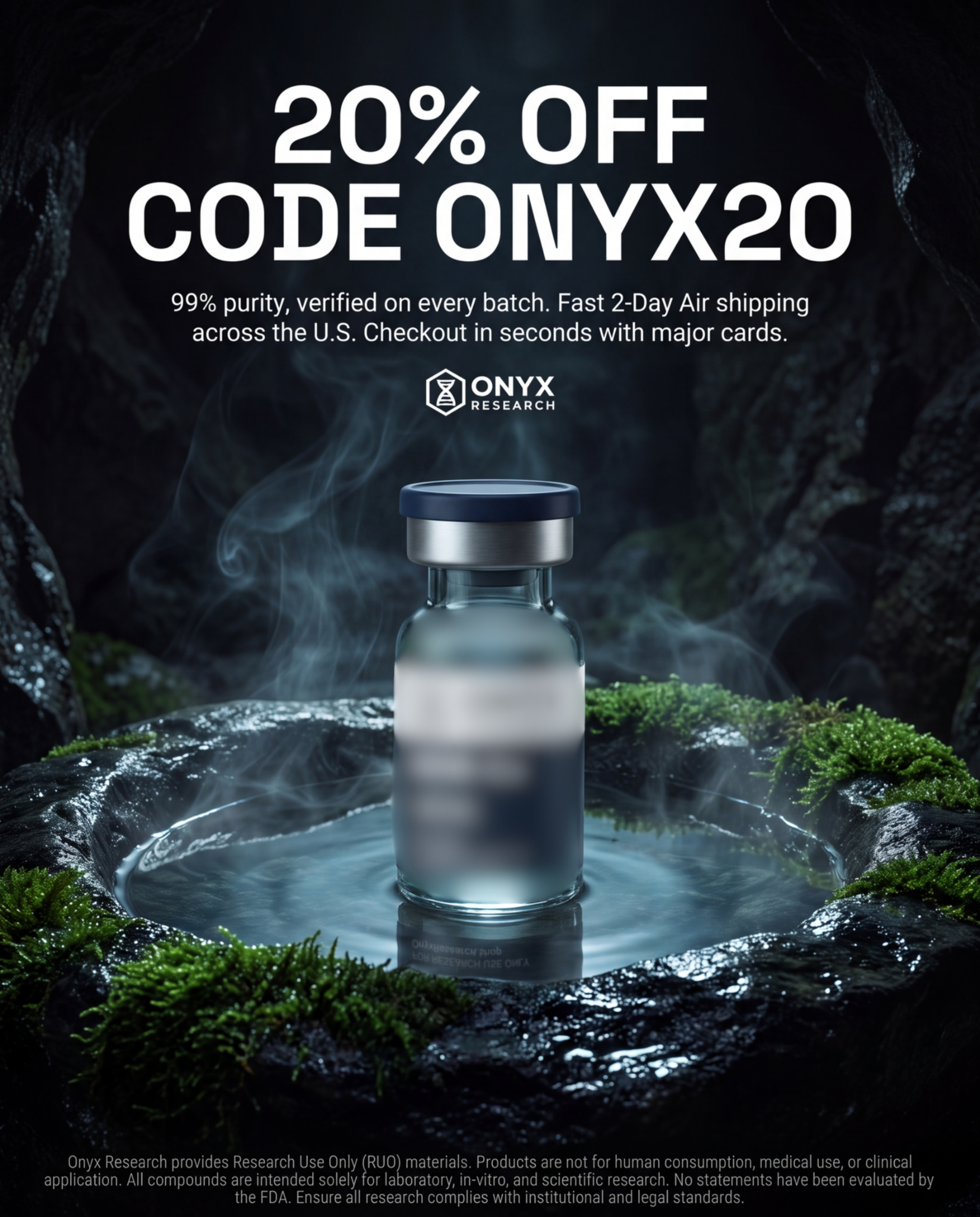 Onyx Research Lab Facebook ad: 20% Off, Code ONYX20