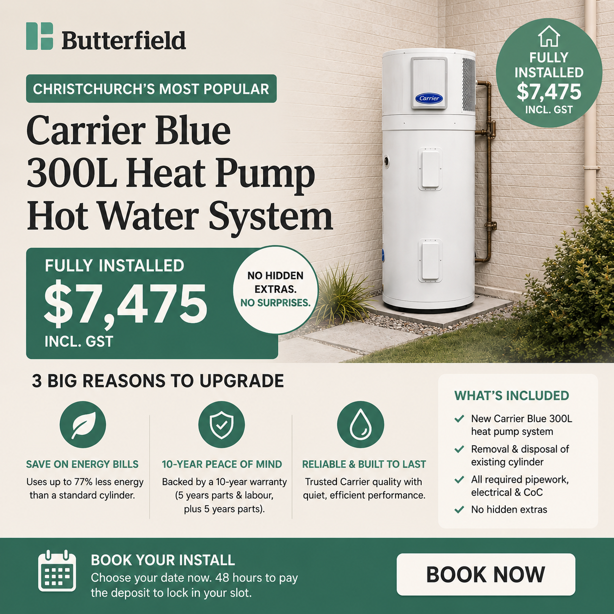 Butterfield Hot Water Facebook ad: $7,475 incl. GST | Upgrade Your Christchurch Hot Water…