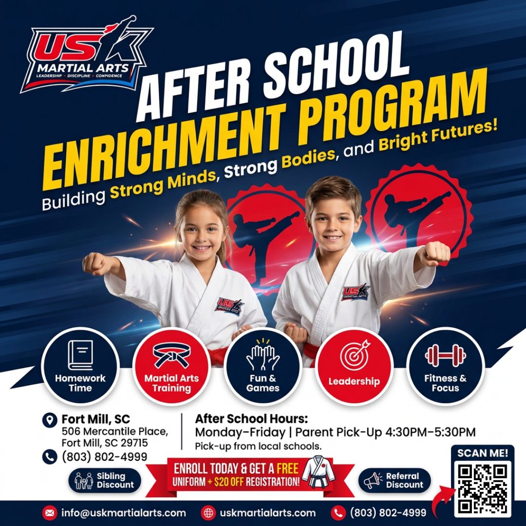 USK Martial Arts Fort Mill Facebook ad: Enroll Now, Free Uniform + $20 Off!