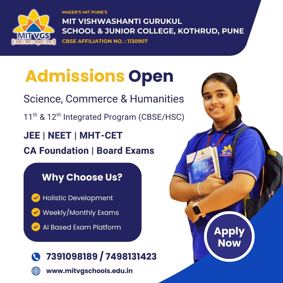 MIT Vishwashanti Gurukul Schools & Junior Colleges Facebook ad: 11th & 12th programs with Board exam excellence…