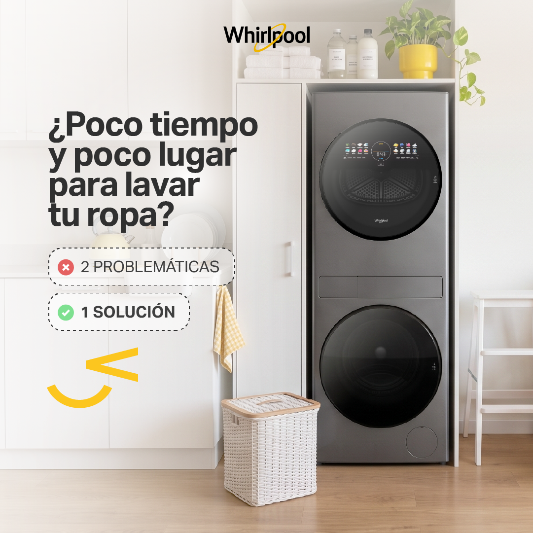Whirlpool Facebook ad: Optimiza cada centímetro y cada minuto.