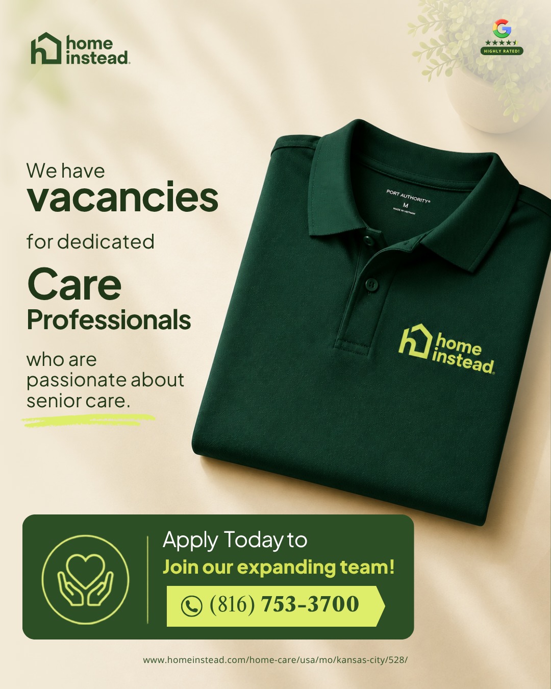 Home Instead Facebook ad: Find a Caregiver Job to Help Seniors in Kansas City, MO