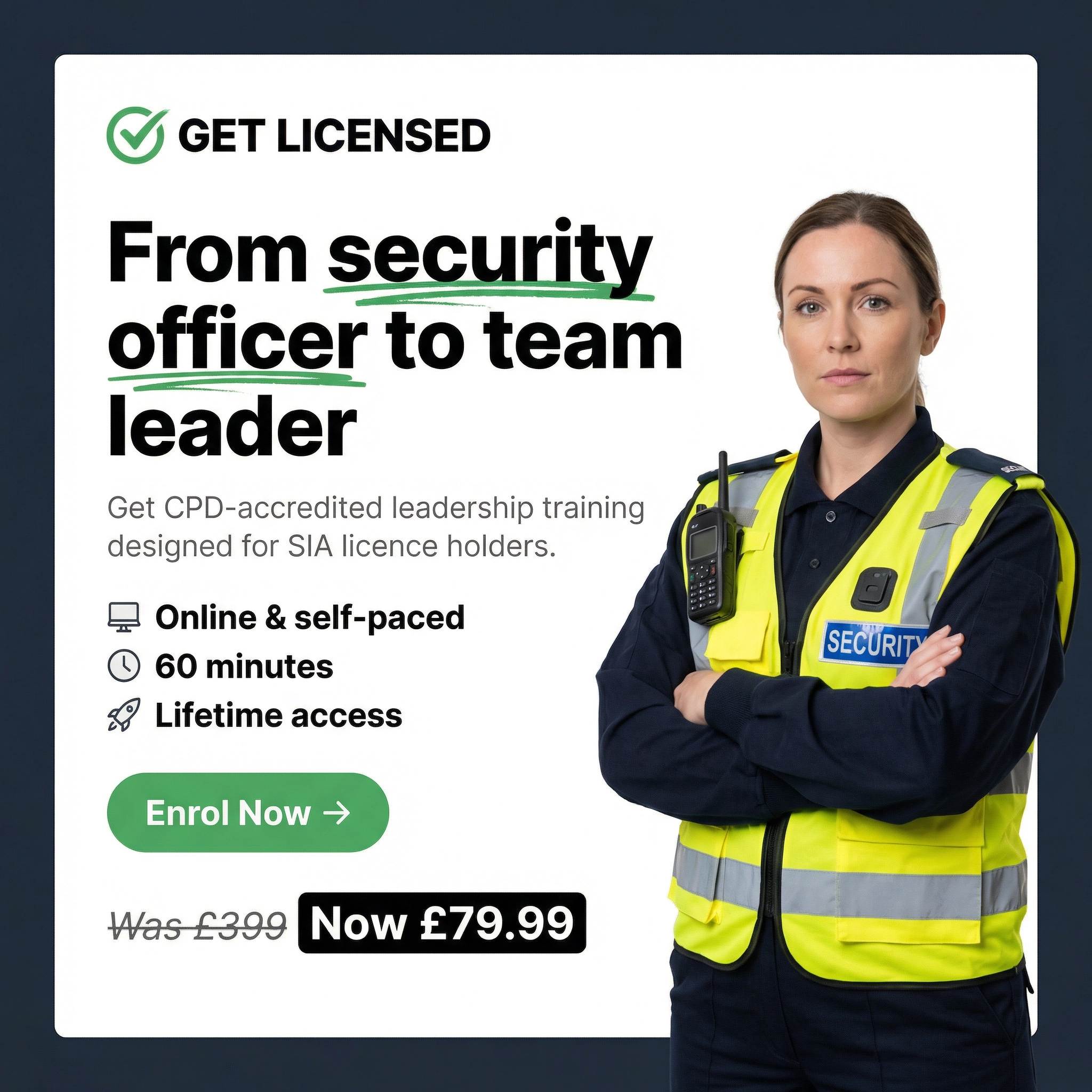 GET LICENSED Facebook ad: Was £399, Now Just £79.99