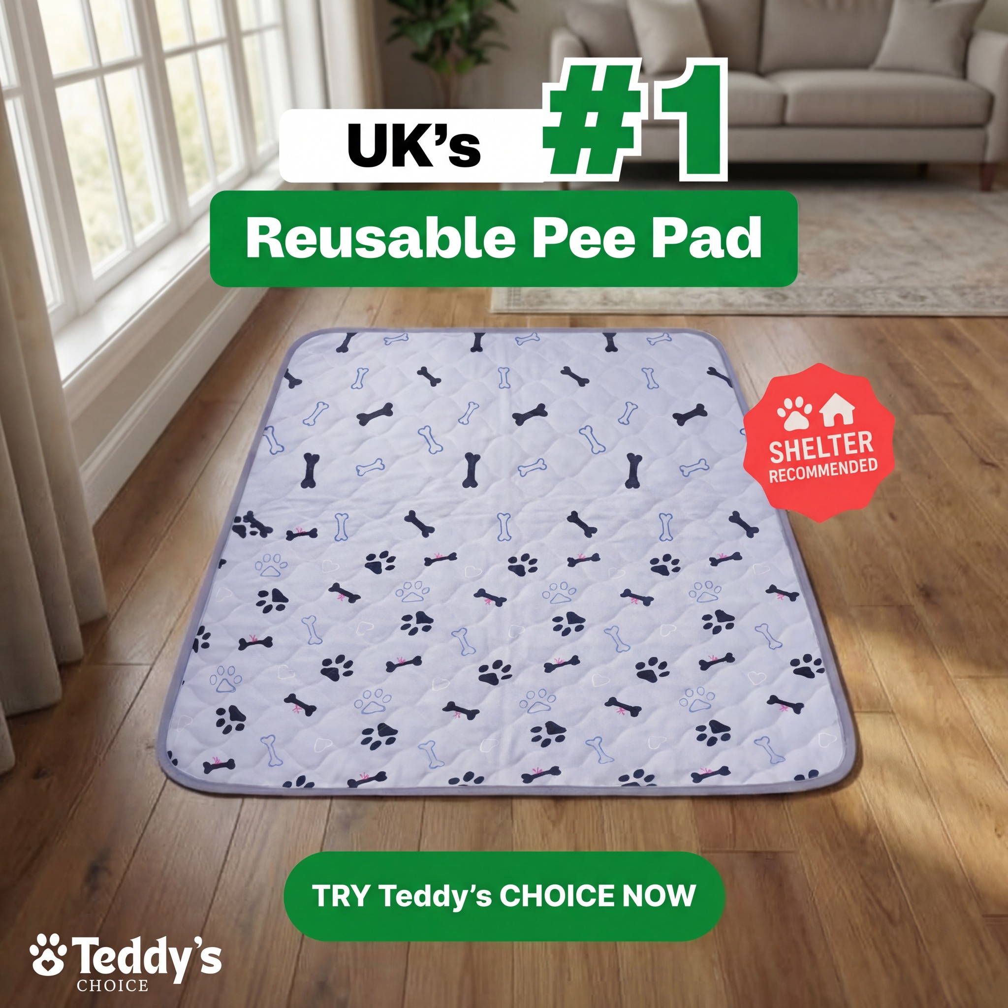 Teddy's Choice Facebook ad: No puppy training needed-dogs just use it