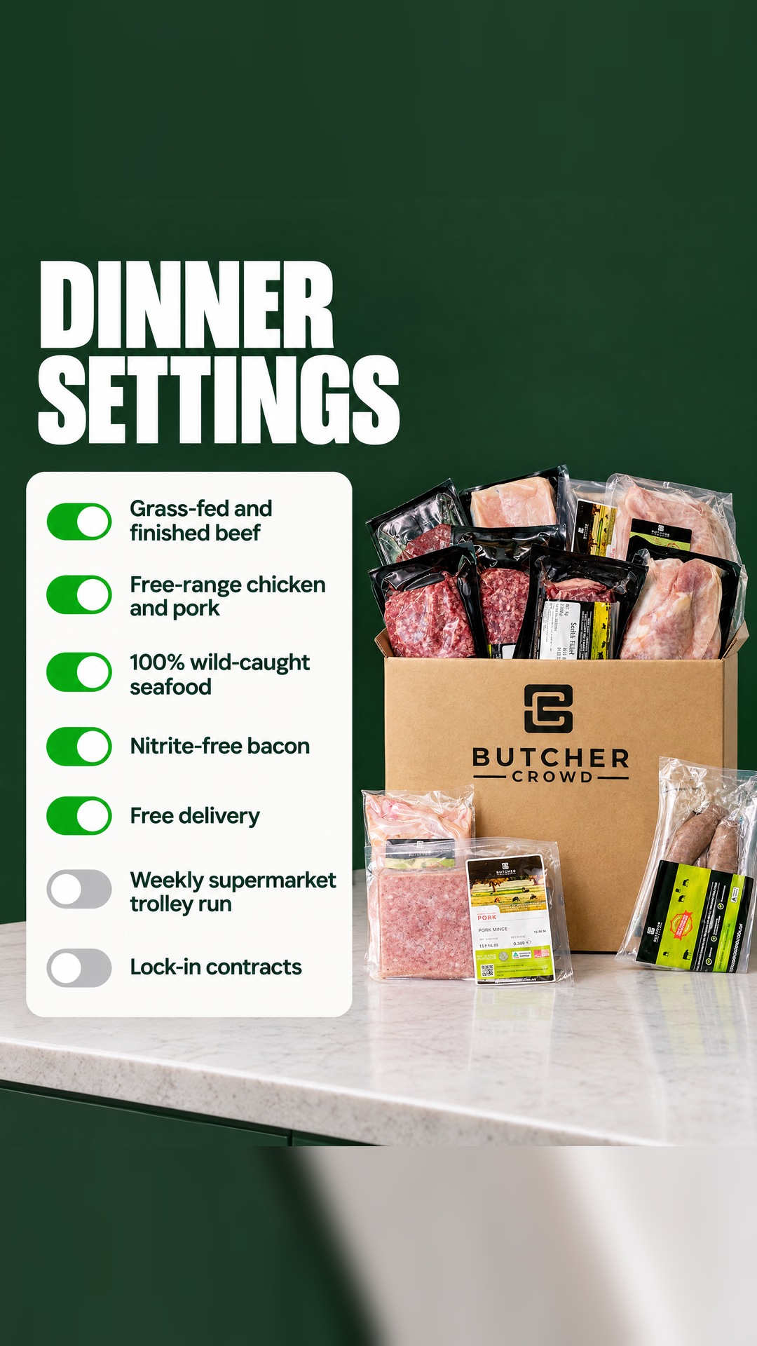 ButcherCrowd Facebook ad: Dinner settings: sorted.