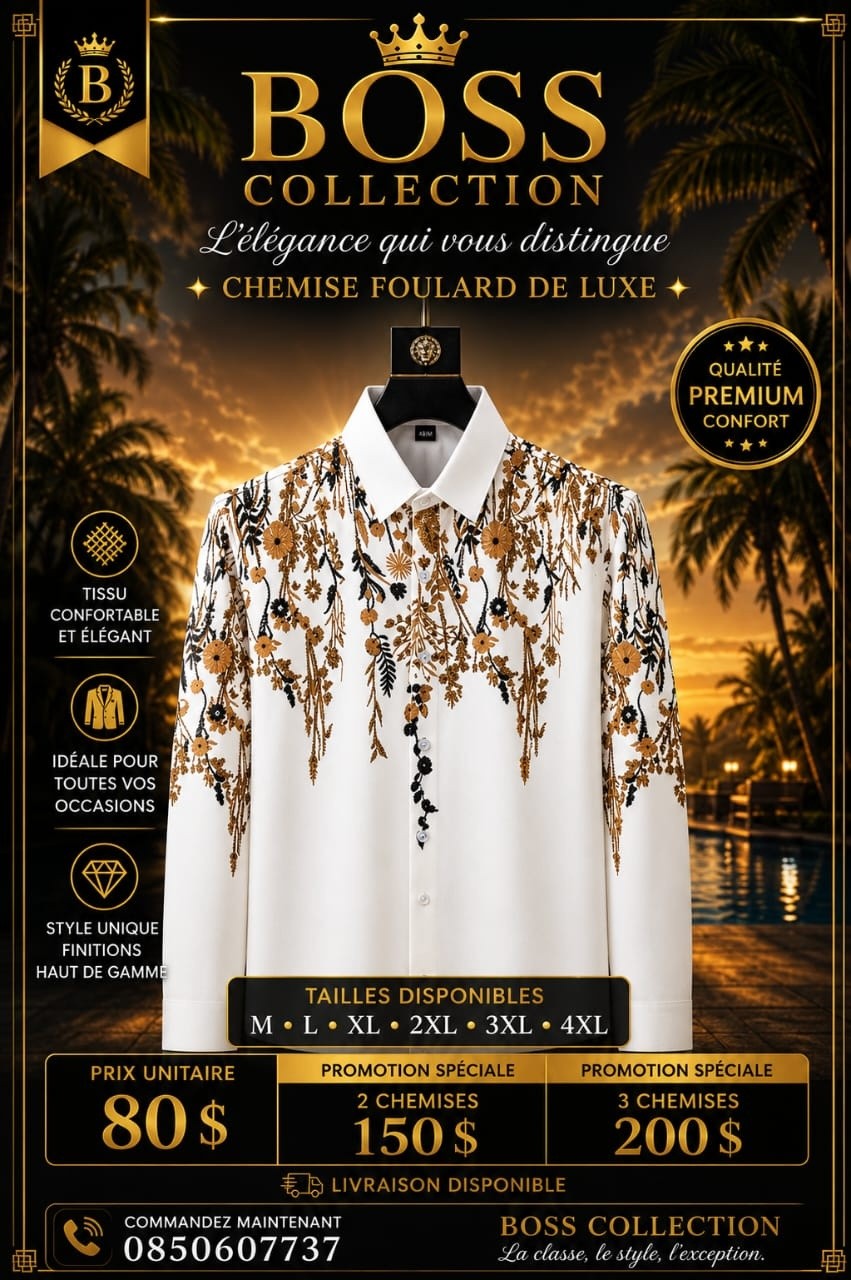 Christophe collection Facebook ad: CHEMISES FOULARDS HAUTE QUALITÉ DISPONIBLES
