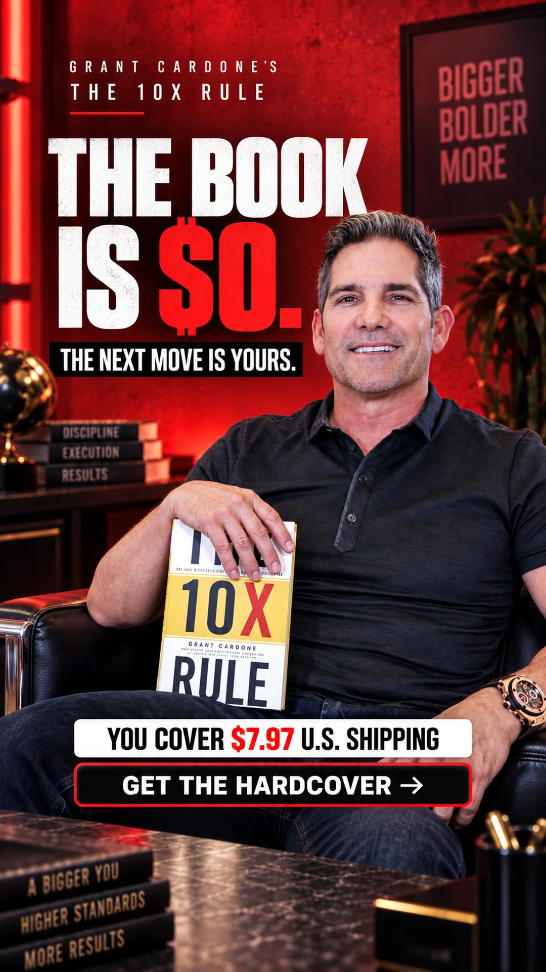 Grant Cardone Facebook ad: The Book Is $0. U.S. Shipping Is $7.97.