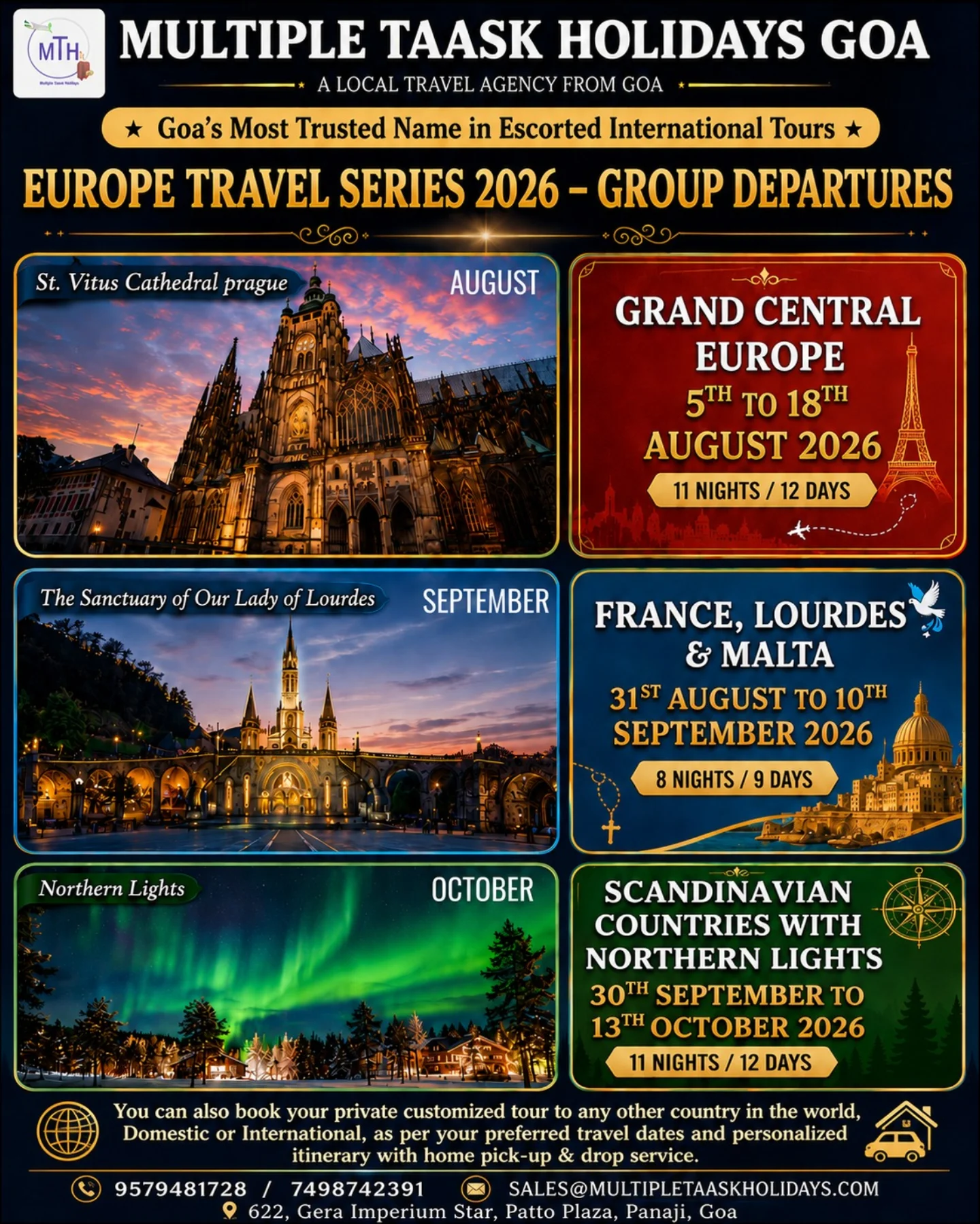Multiple Taask Holidays Facebook ad: *Bookings Open for 3 Amazing Europe Tours 2026!*