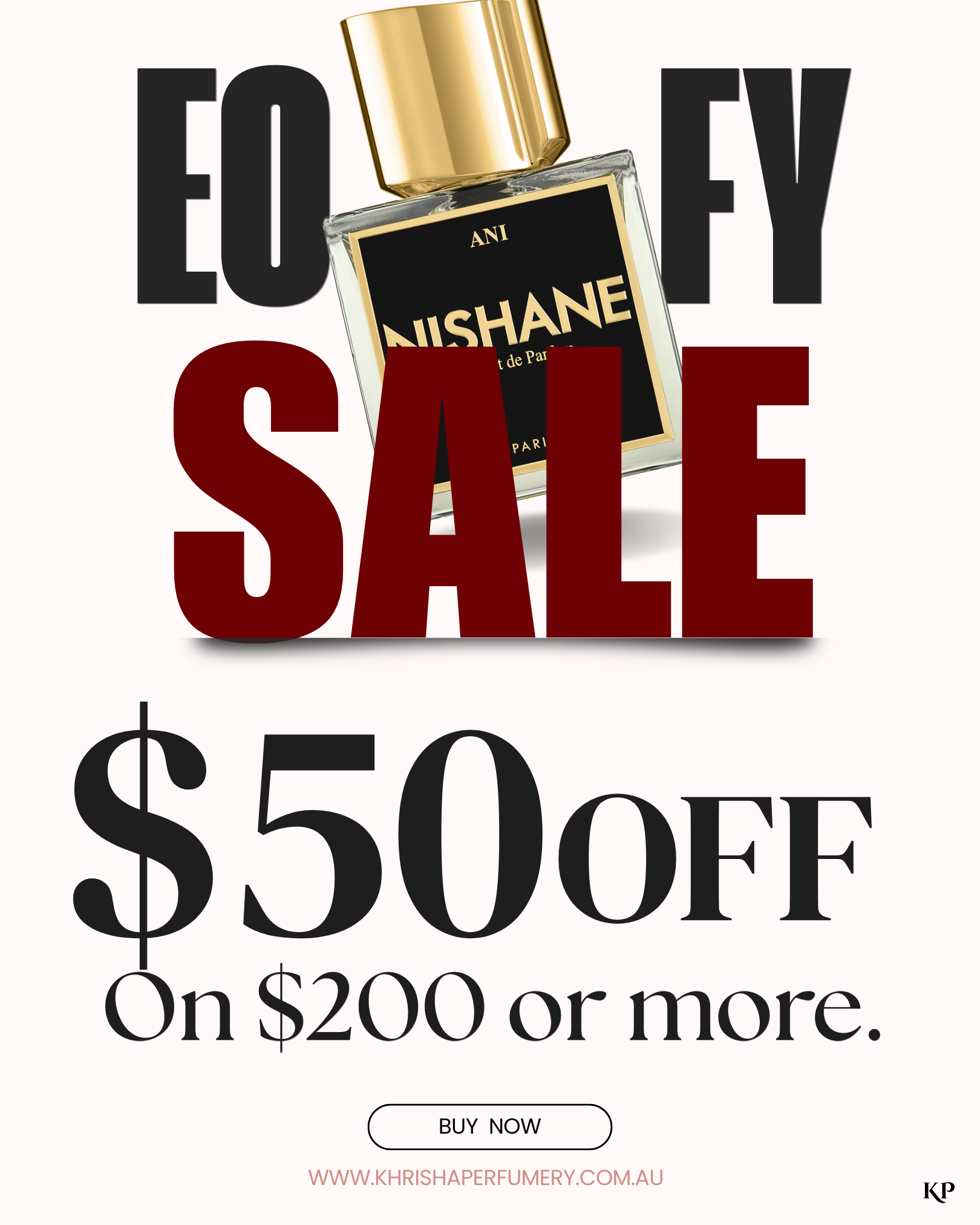 Khrisha Perfumery Facebook ad: EOFY Sale, Up to $150 Off