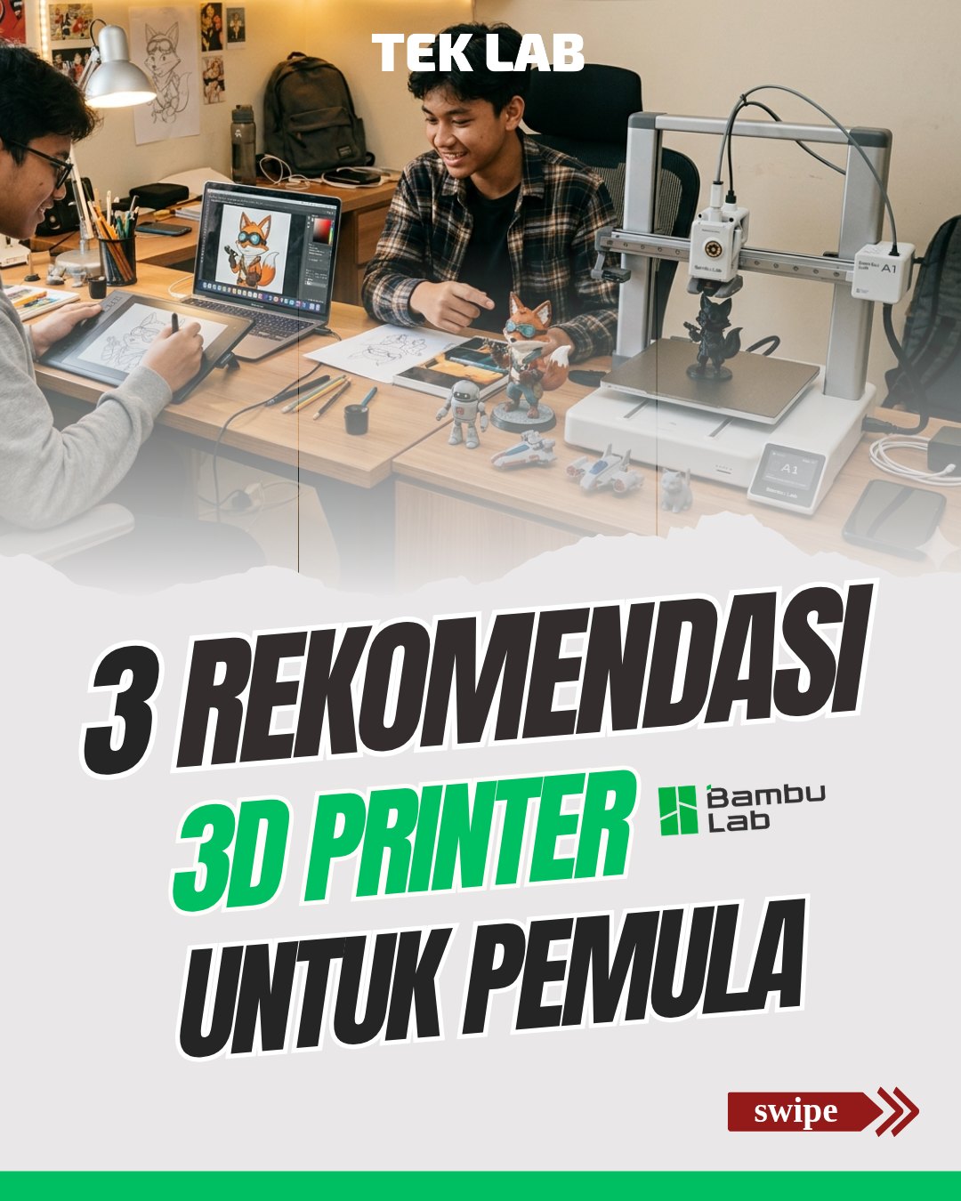 Tek Lab 3D Print Facebook ad: Mau mulai 3D printing tapi bingung pilih mesin?