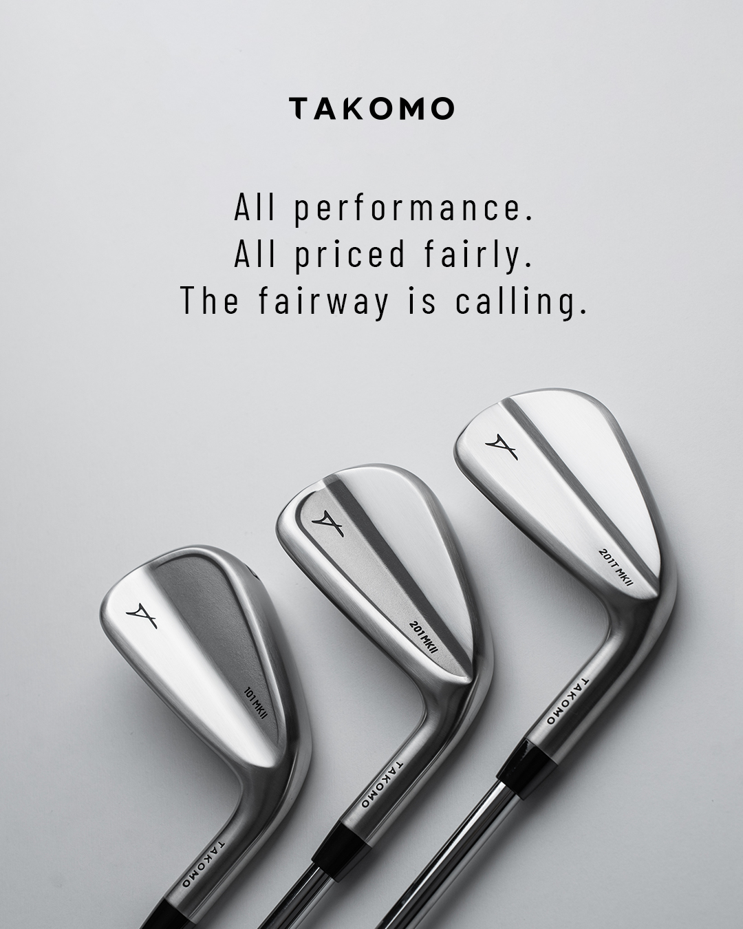 Takomo Golf Company Facebook ad: Premium irons, fair price.