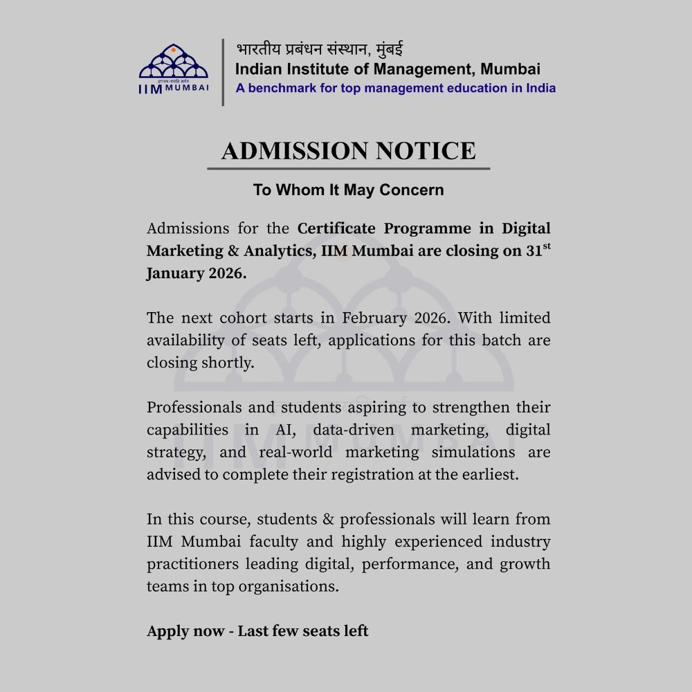 Masai School Facebook ad: Digital Marketing & Analytics from IIM Mumbai