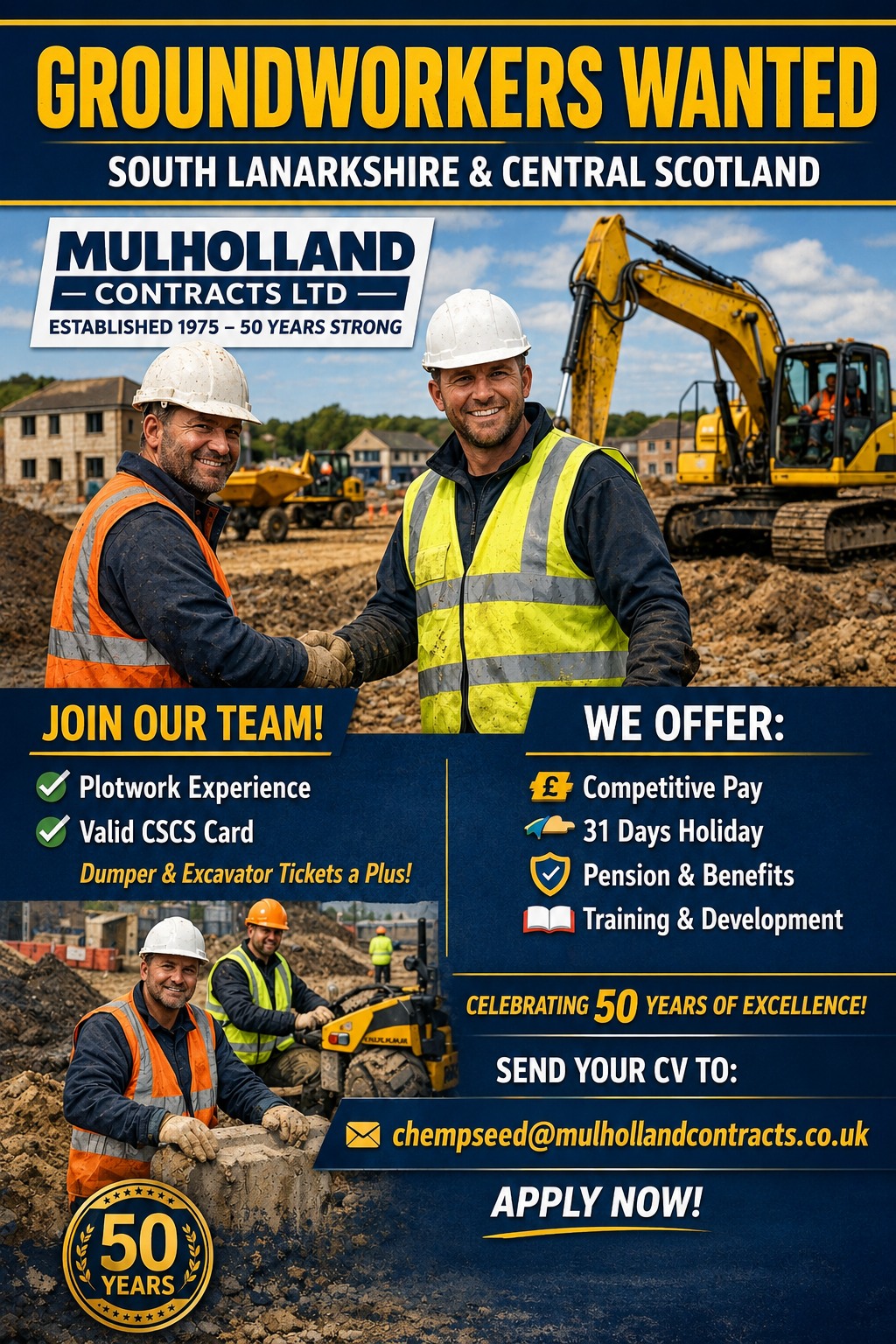Mulholland Contracts Ltd Facebook ad: Groundworkers - Required for South Lanarkshire…