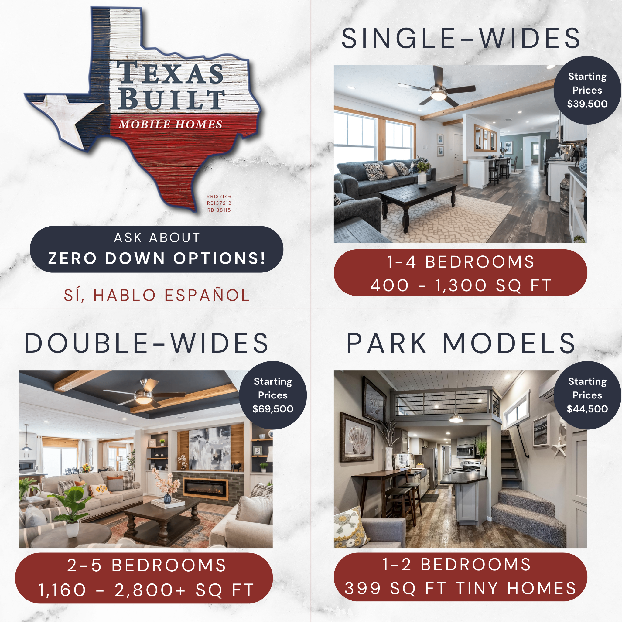 Texas Built Mobile Homes Facebook ad: LOWEST PRICES AROUND | WE HAVE ZERO DOWN OPTIONS!