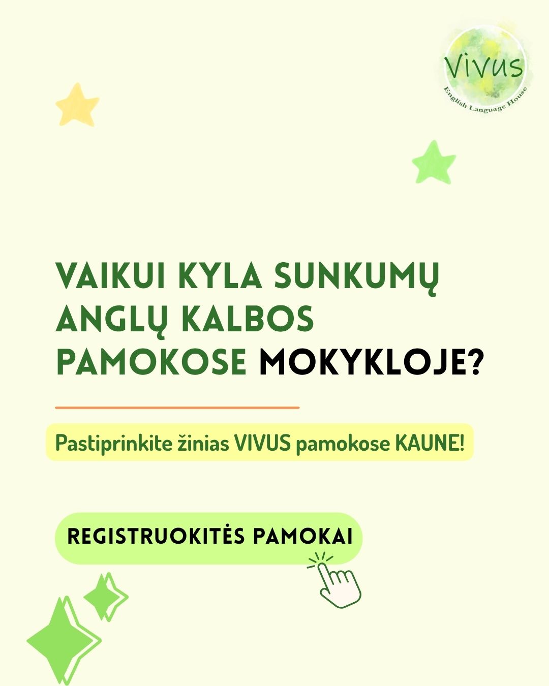 Vivus English Language House Facebook ad: Nemokama pažintinė pamoka_ registracija
