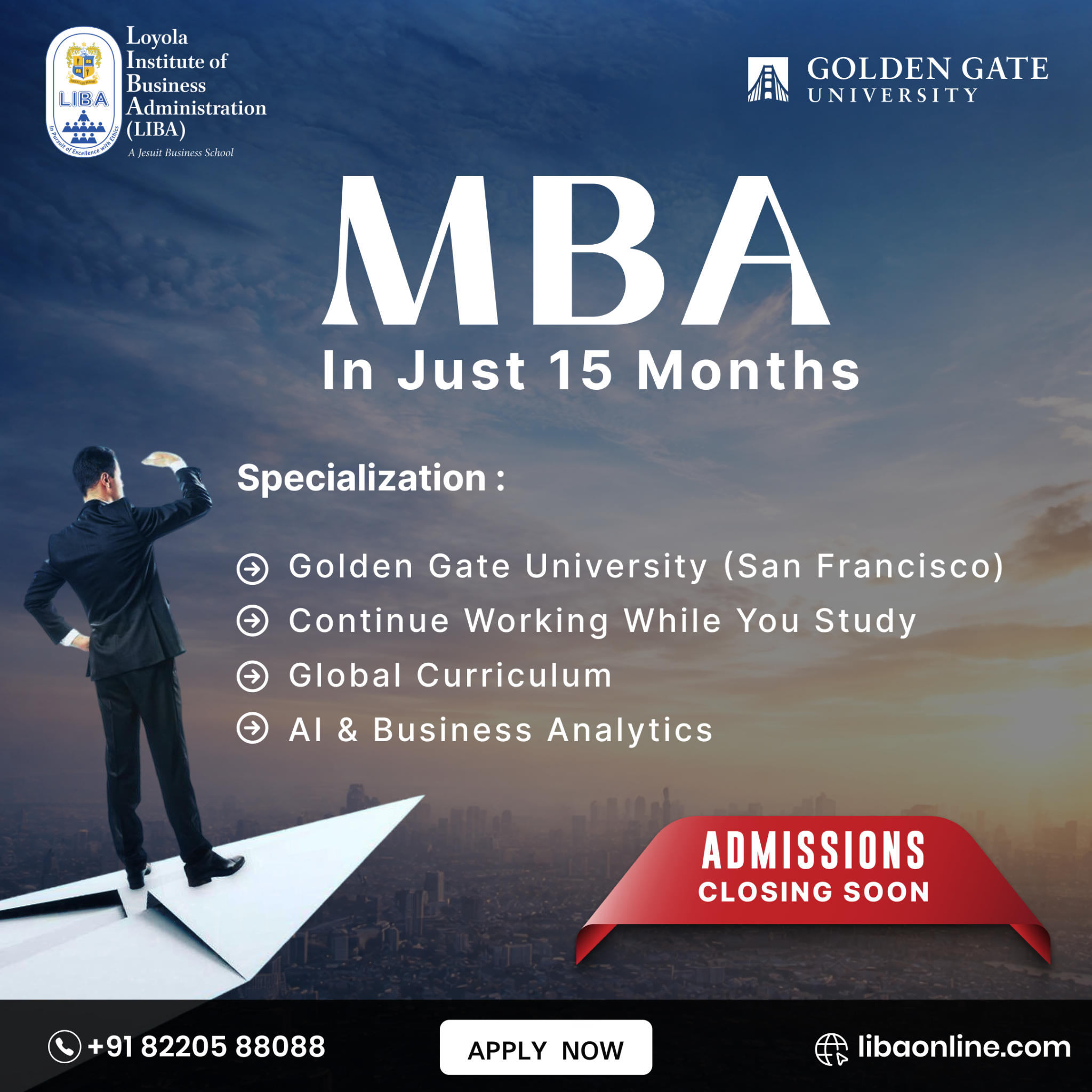LIBA Online Program Facebook ad: Online MBA Admissions Closing Soon
