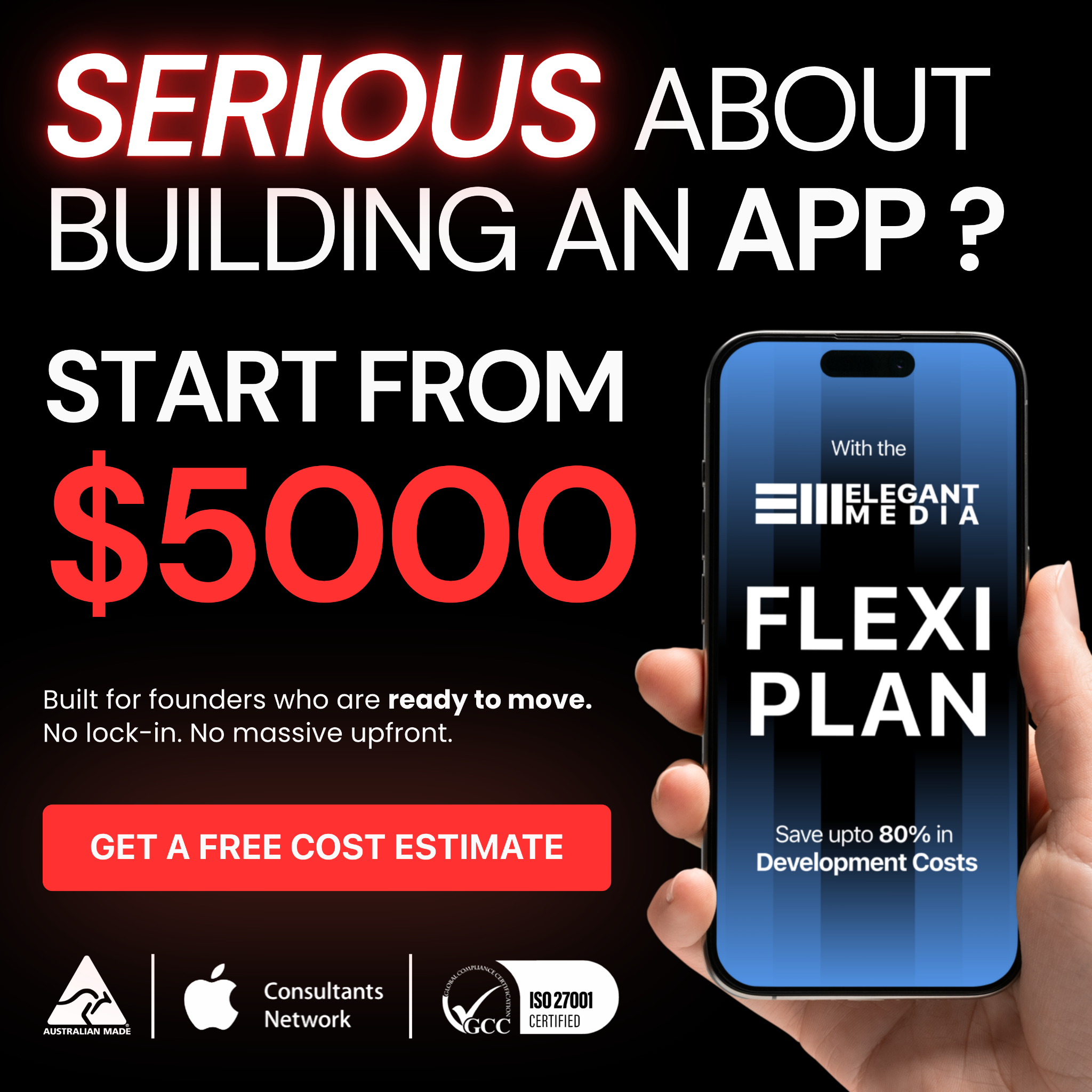 Elegant Media Facebook ad: Mobile App Development From AUD $5,000