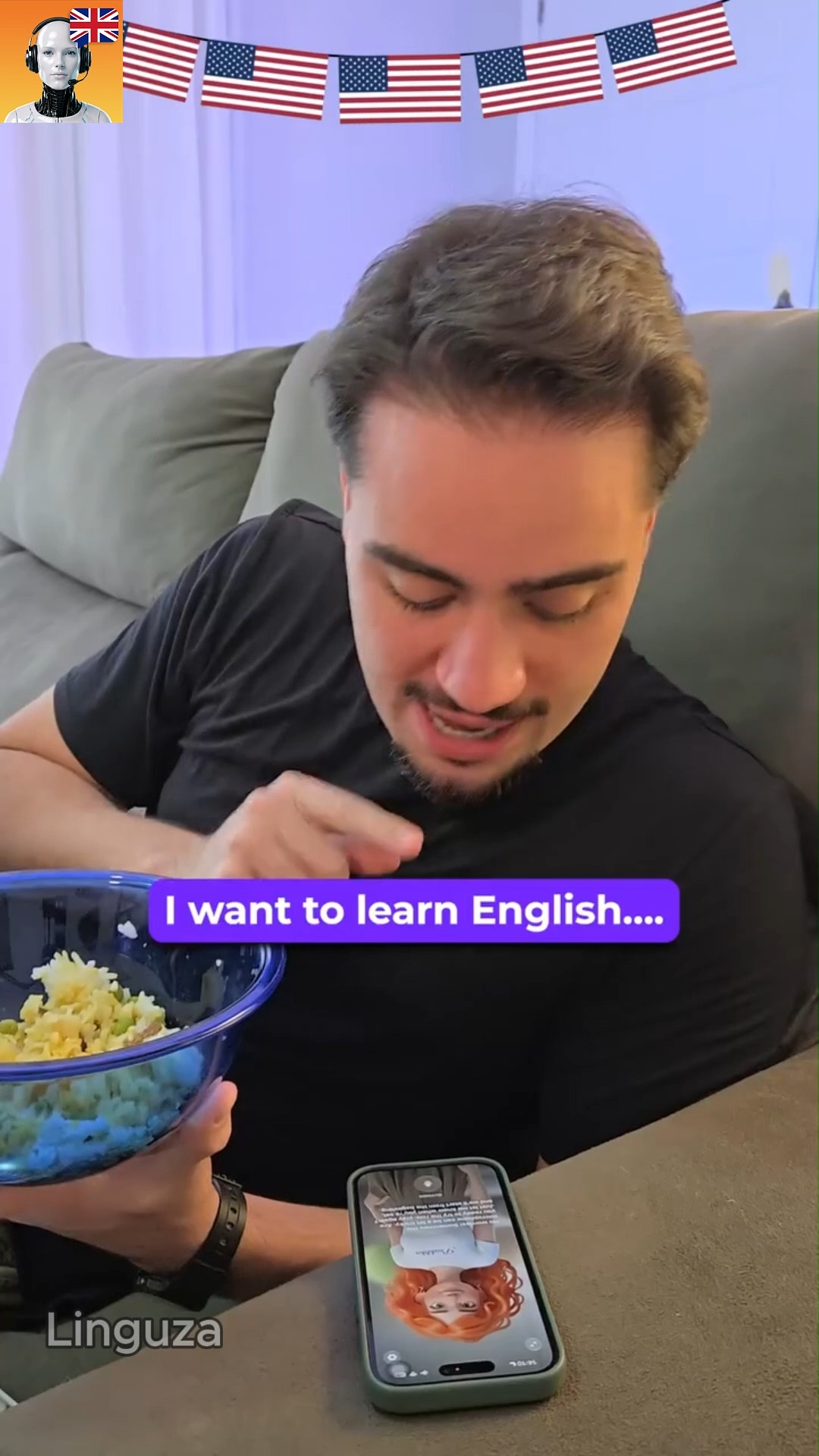 Linguza: AI English Tutor Facebook ad: Try free now!
