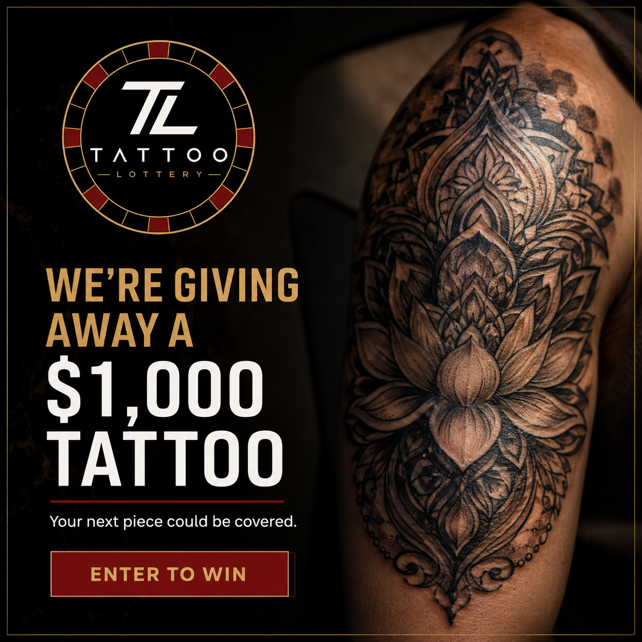 Tattoo Lottery Facebook ad: Enter for a $1,000 Tattoo