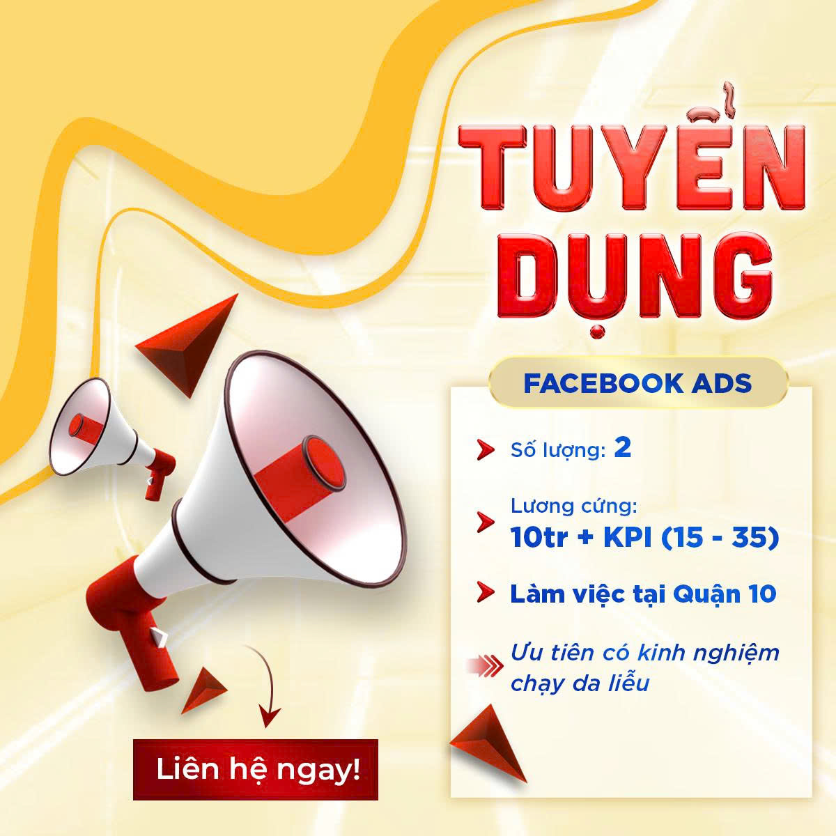 Viện Da Liễu Tuyển Dụng Gấp Quận 10 TPHCM Facebook ad: Tuyển Gấp 2 bạn NV FB ads.