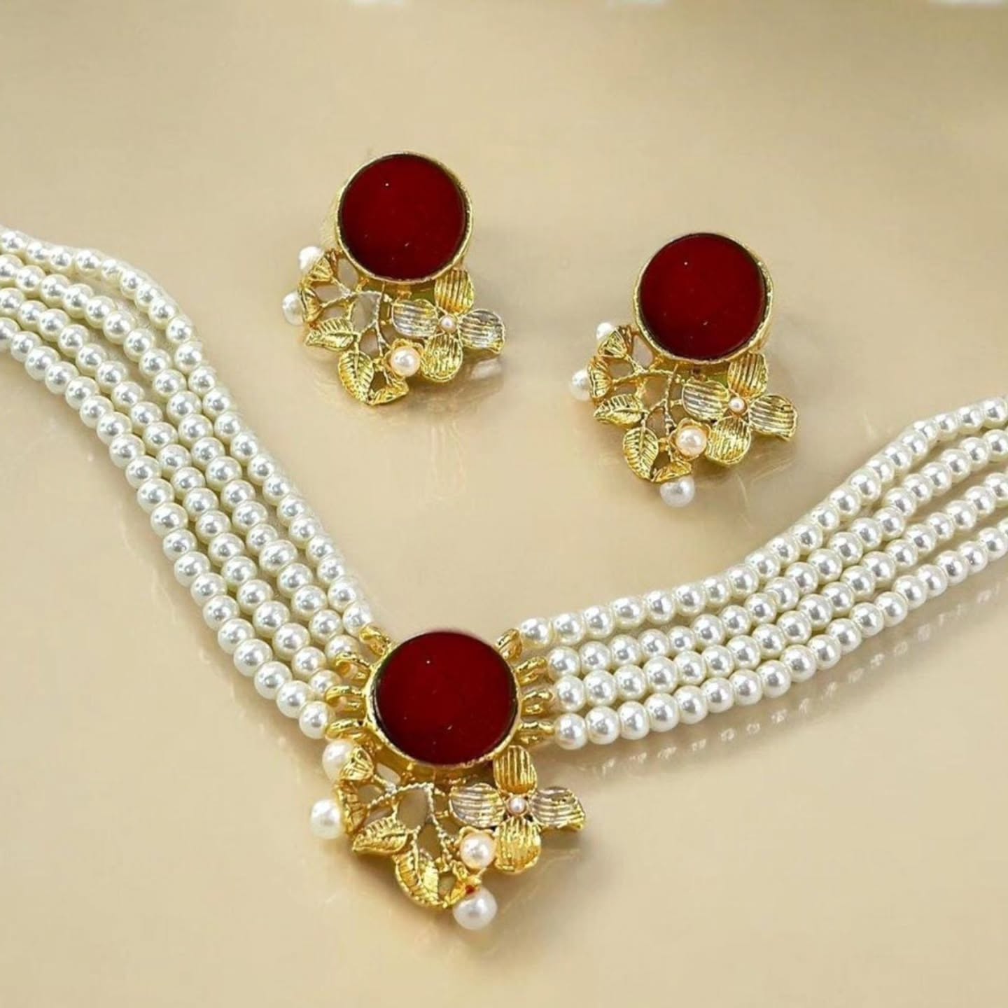 Areeba's Aesthetics Facebook ad: Elegant Flower Pearl Mala Set, Traditional Handmade Jewelry…