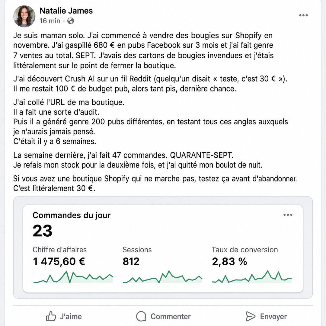 trycrush.ai Facebook ad: Votre media buyer IA est là