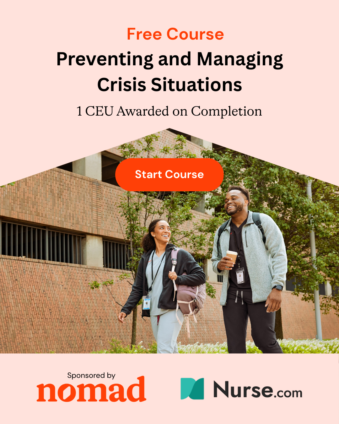 Nomad Health Facebook ad: Free Nursing CE: Handling Crisis Situations
