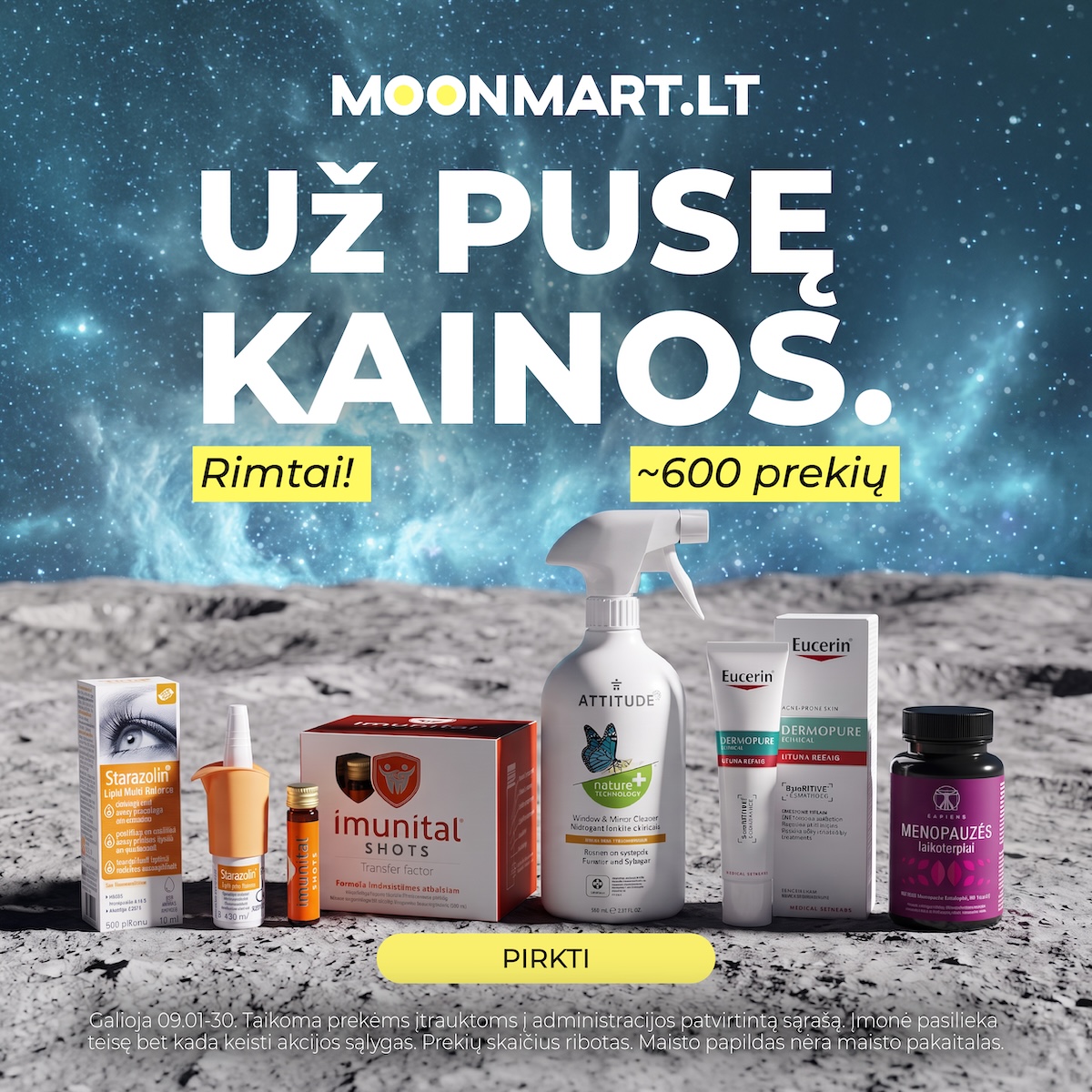 Moonmart LT Facebook ad: Griebk UŽ PUSĘ KAINOS