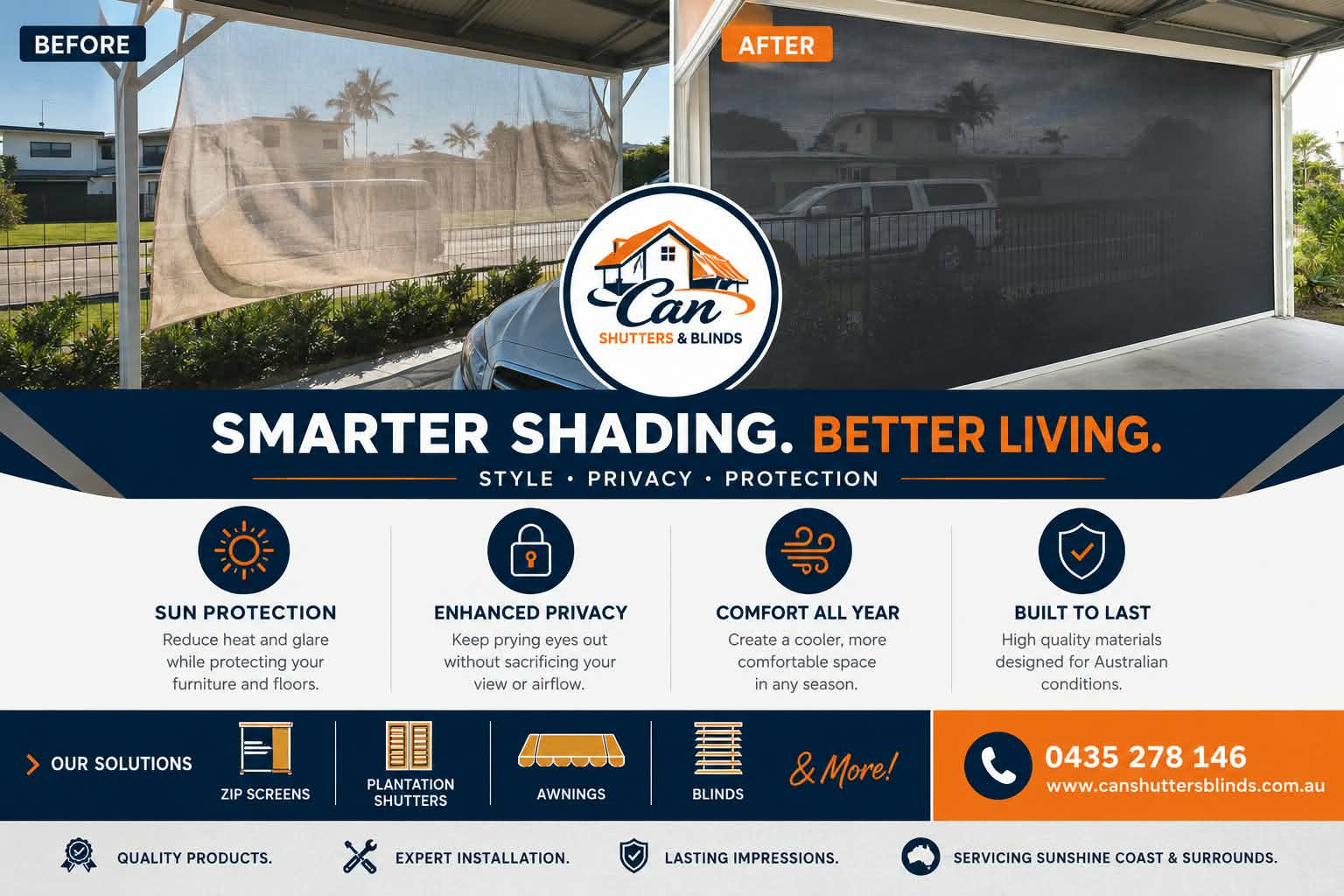 CAN Shutters & Blinds Facebook ad: Local Shutters, Blinds & Awning Specialists