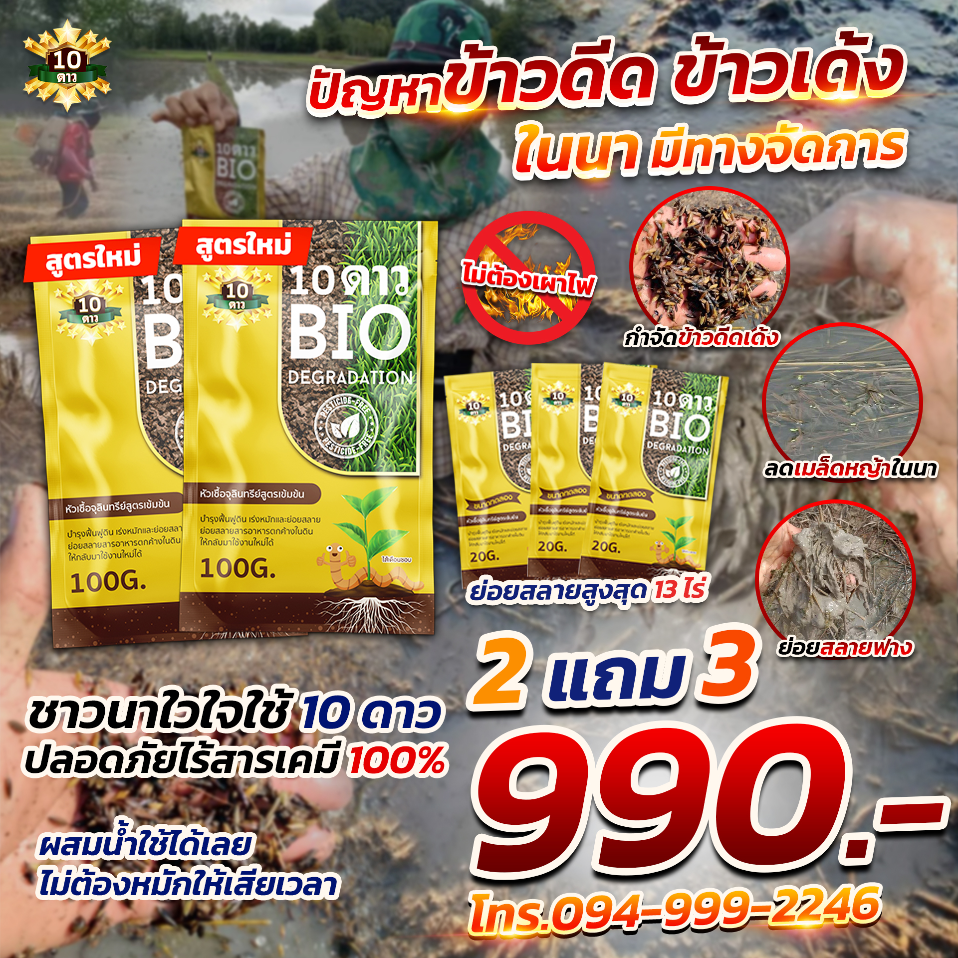 10ดาว จุลินทรีย์สายพันธุ์ใหม่ ประหยัดค่าปุ๋ยหลายเท่า Facebook ad: โทร 094-999-2246 ส่งฟรีเก็บปลายทาง
