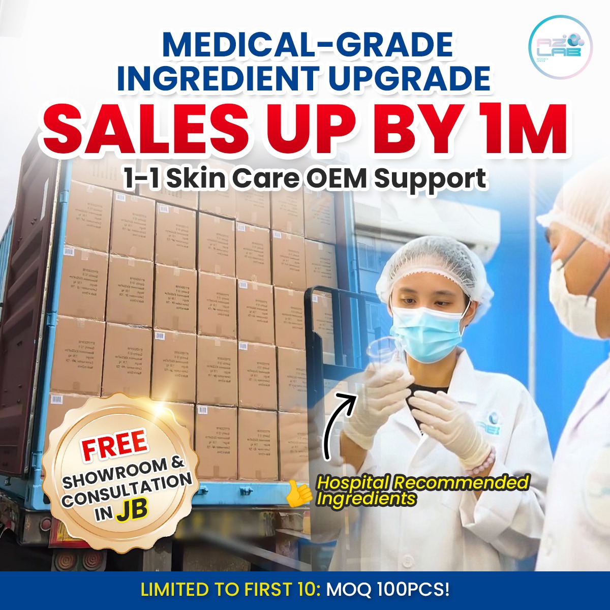 AZ LAB Research Center Facebook ad: Malaysia Leading Medical Grade Skincare OEM