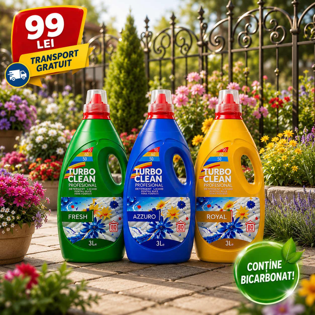 Eclean.ro Facebook ad: 3x Detergent Rufe Turbo Clean Economic 3L Bicarbonat de…