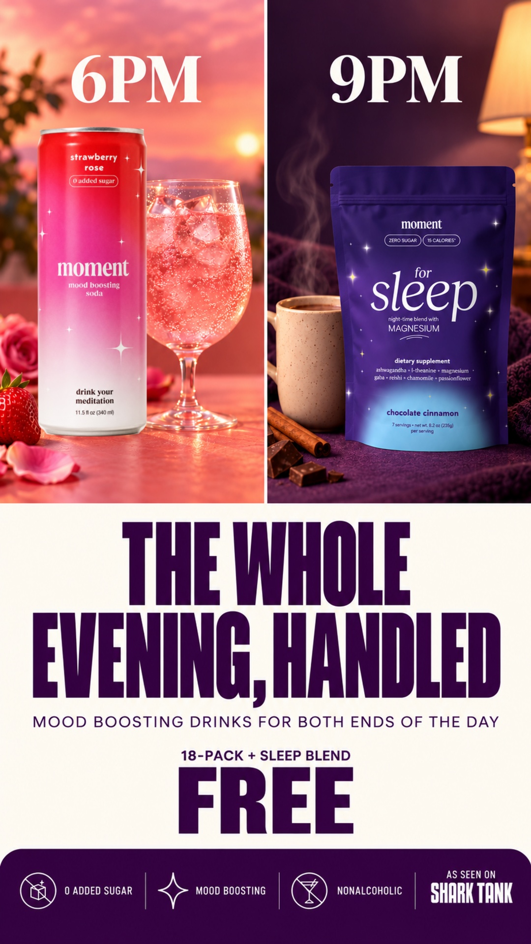 Moment Facebook ad: FREE Magnesium Sleep Blend ($22 Value) | Sip & Deep Sleep