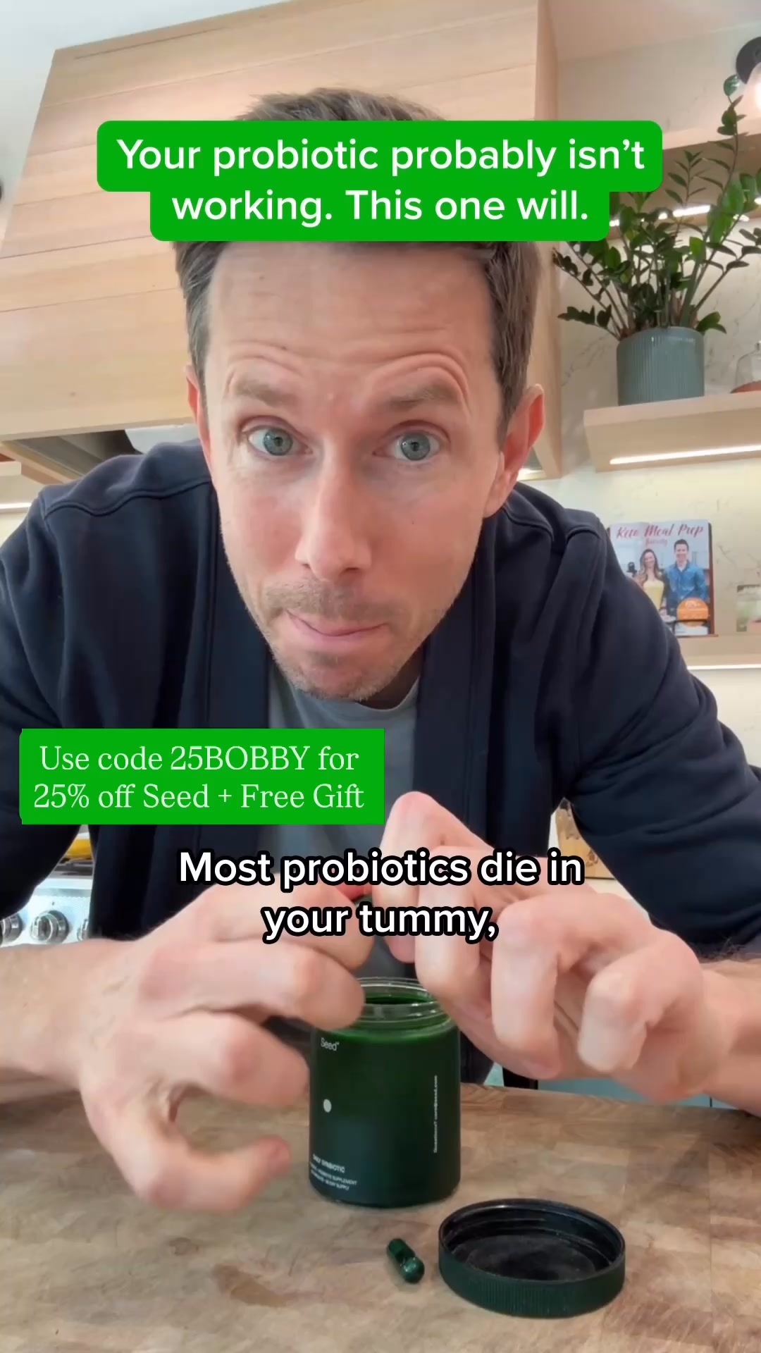 Seed Facebook ad: Use code 25BOBBY for 25% off Seed!