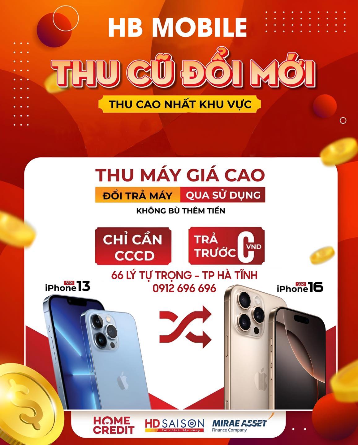 HB Mobile Hà Tĩnh- 66 Lý Tự Trọng Facebook ad: S.Ắ.M ĐIỆN THOẠI- TR.Ả G.0'P O ĐỒNG