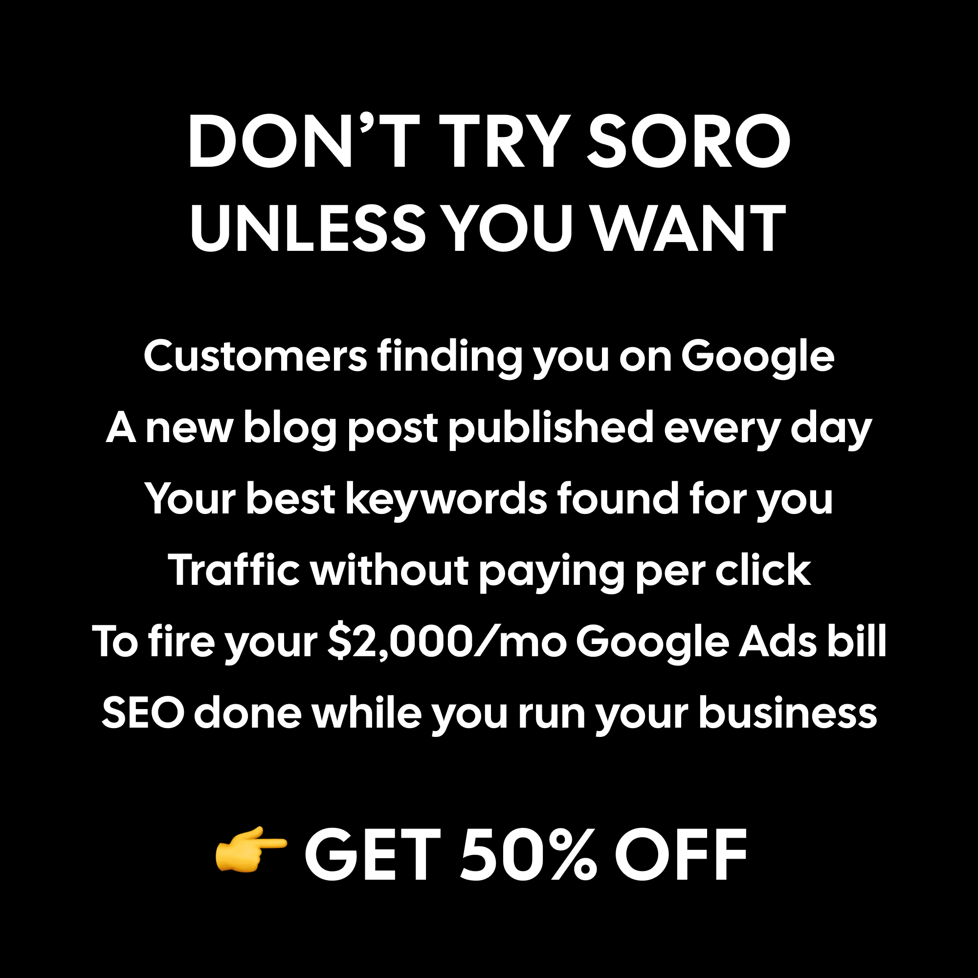 Soro SEO Facebook ad: Rank #1 on Google