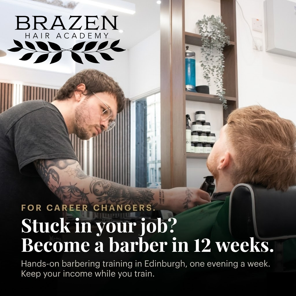 Brazen Men's Hair Facebook ad: Become A Full-Time Barber In 12 Weeks