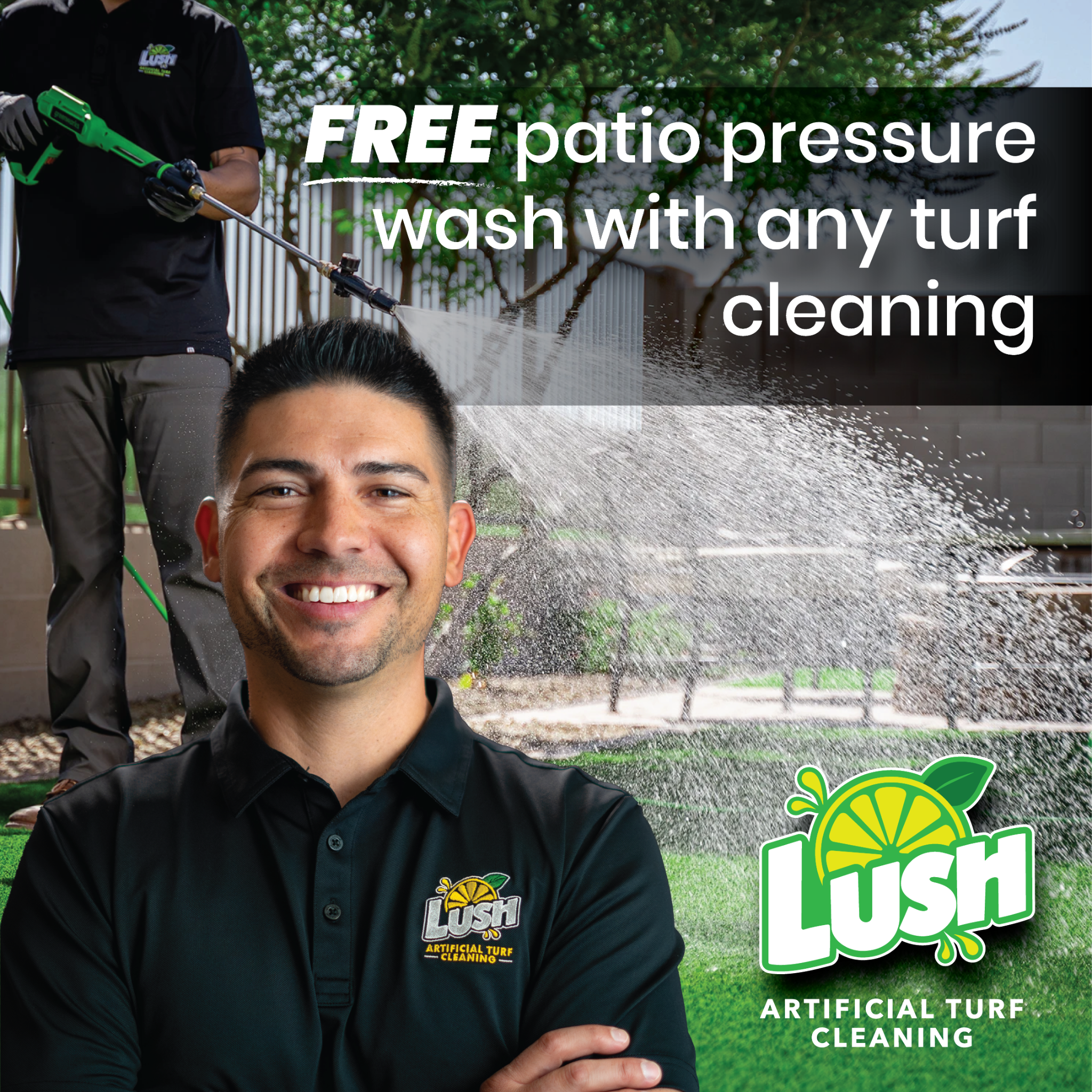 Lush Artificial Turf Cleaning Facebook ad from Mar 12, 2026