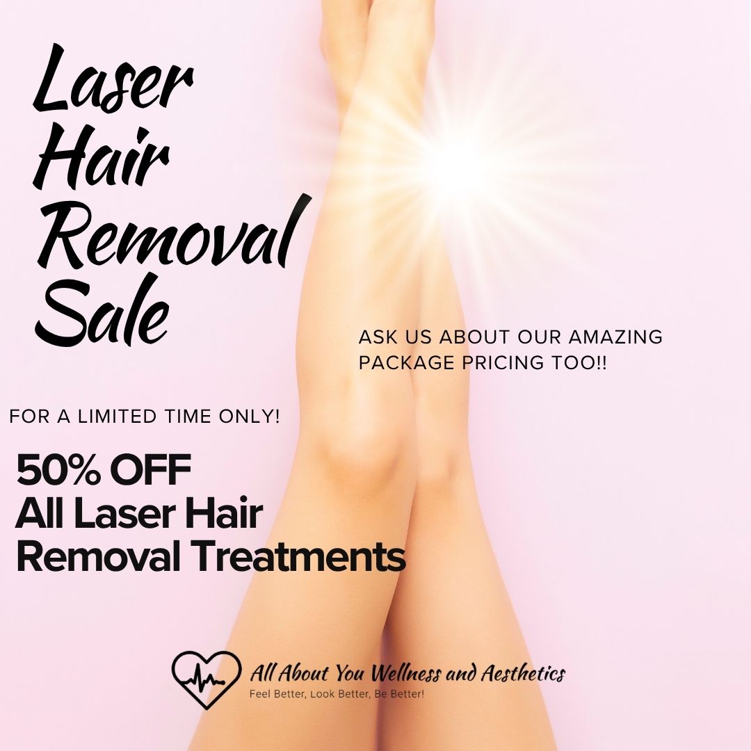 All About You Wellness & Aesthetics Facebook ad: Laser Hair Removal - NOW 50% OFF - Limited Time Only