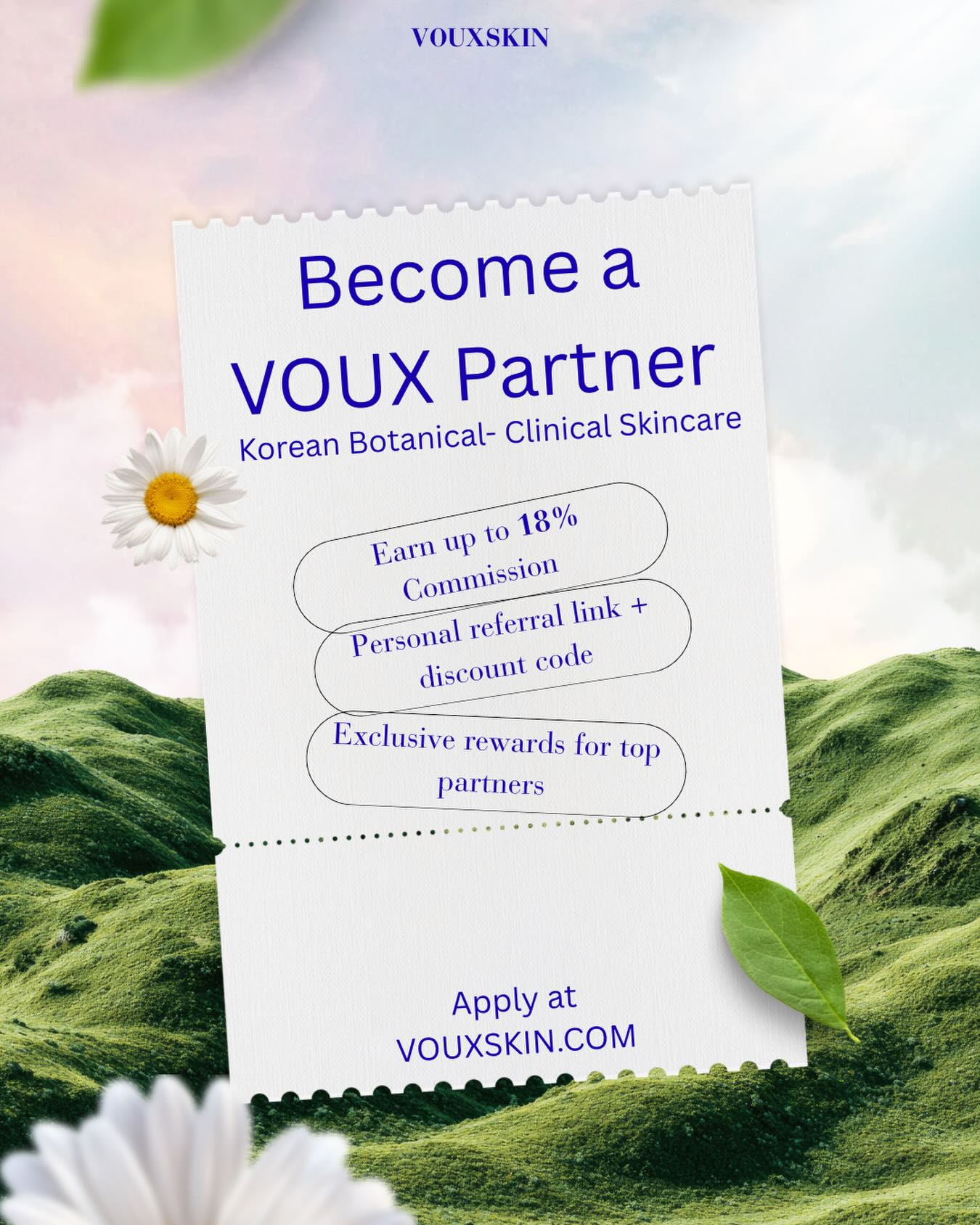 VOUX Skincare Facebook ad: We’re excited to officially open the VOUX Partner…