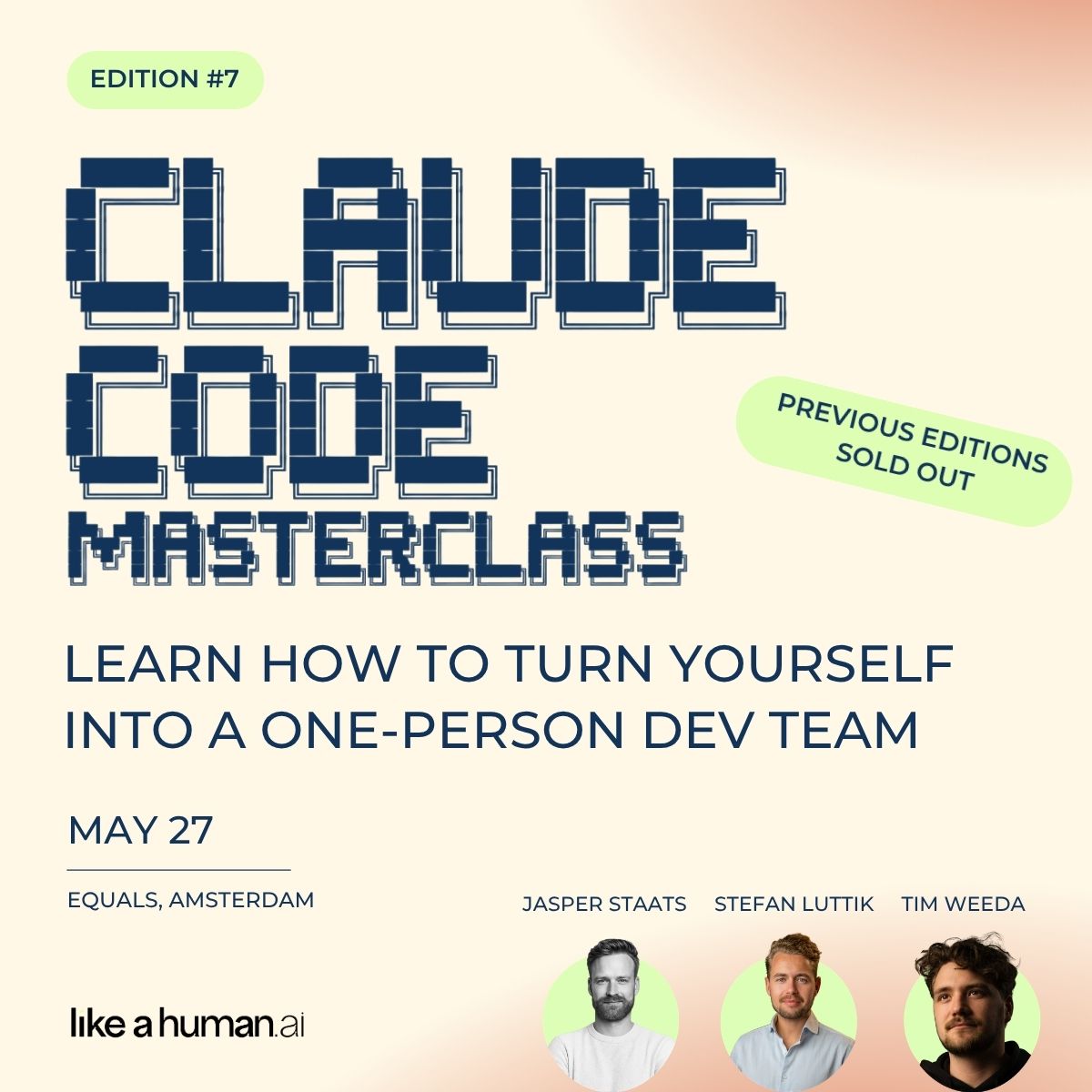Like a Human Facebook ad: Claude Code Masterclass, May 27 Amsterdam