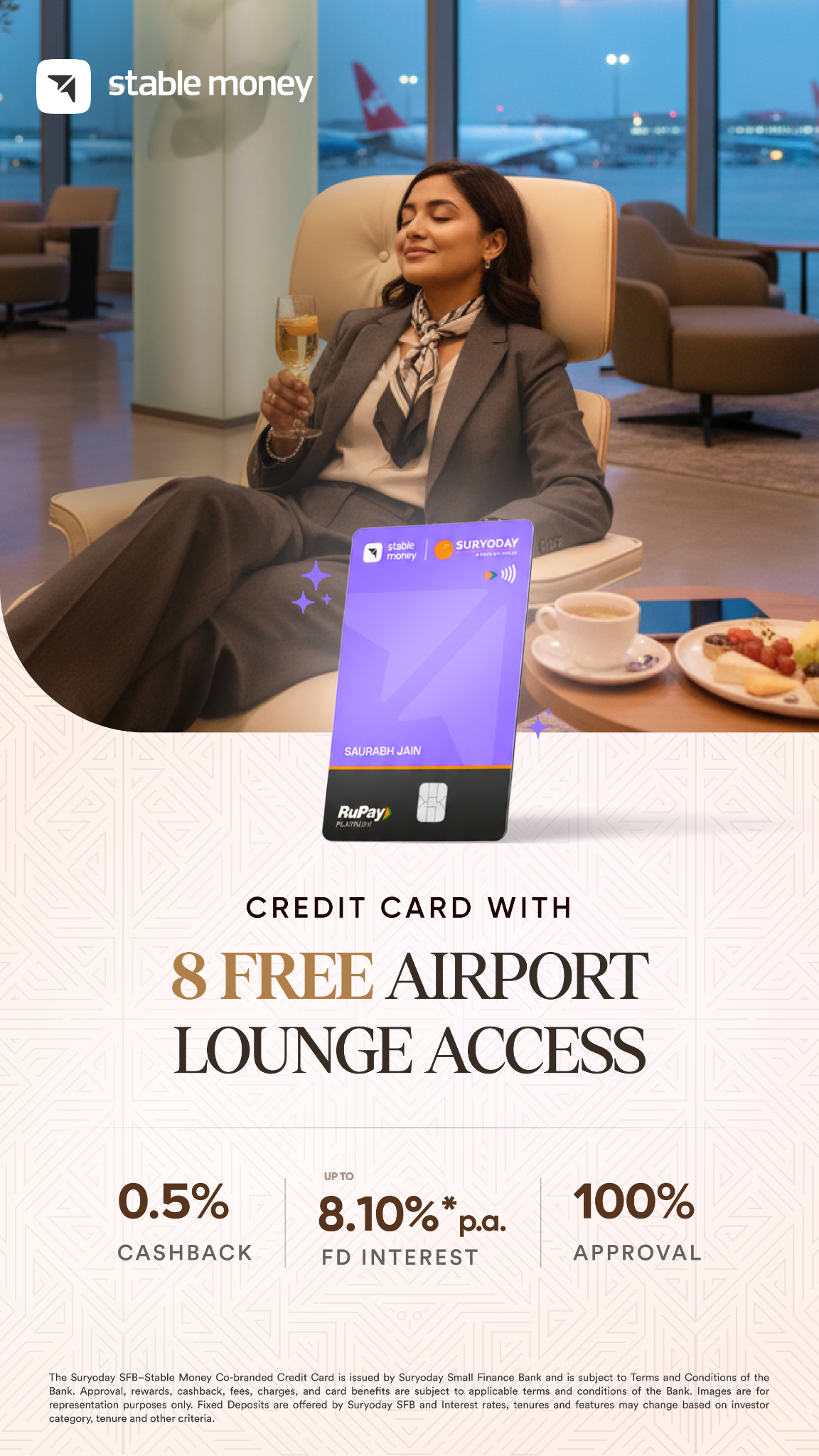 Stable Money Facebook ad: Unlock 8 free airport lounge access