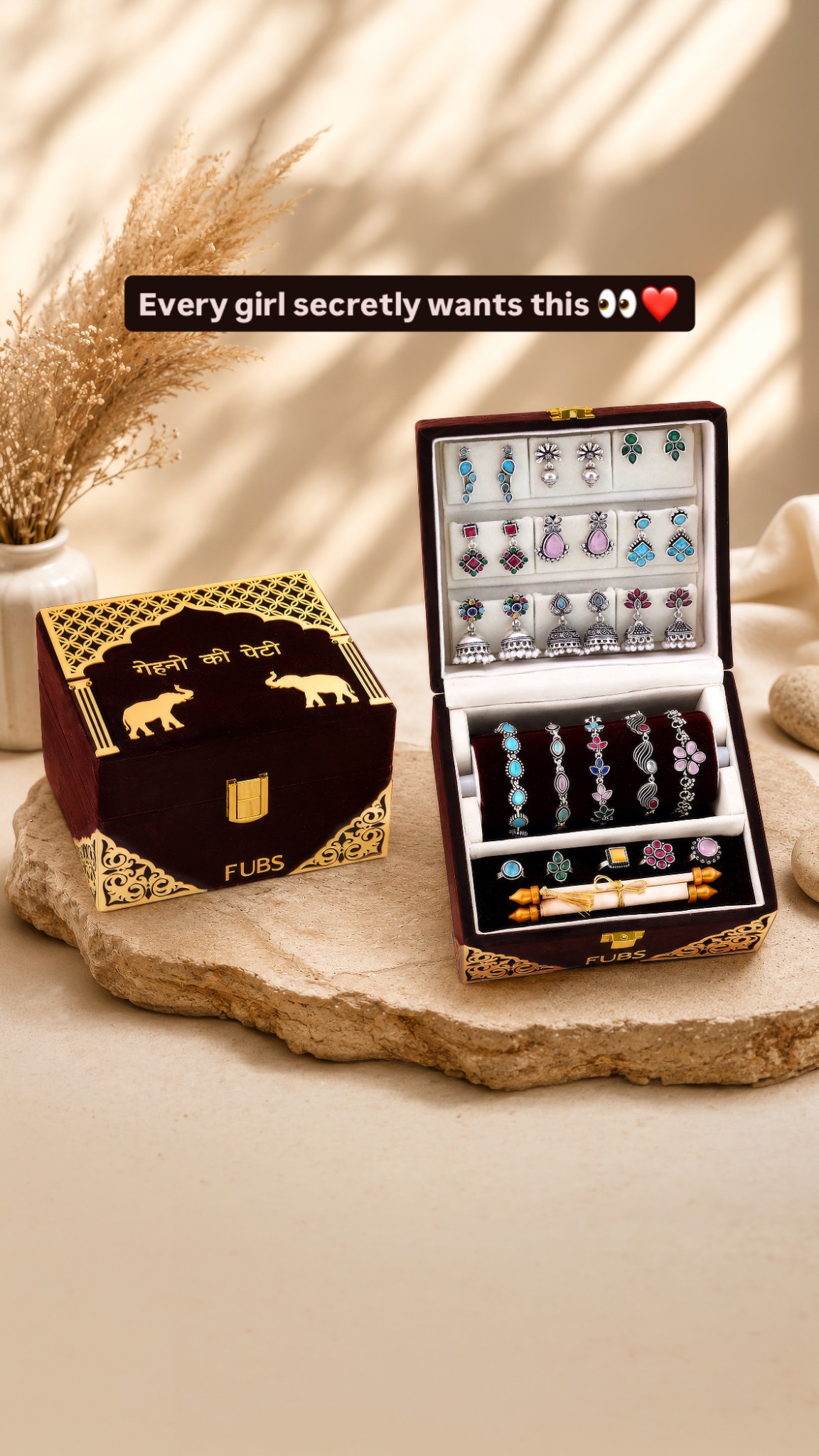Fubs Facebook ad: Gehno Ki Peti - Royal Velvet Jewelry Box of 9 Earrings, 5…