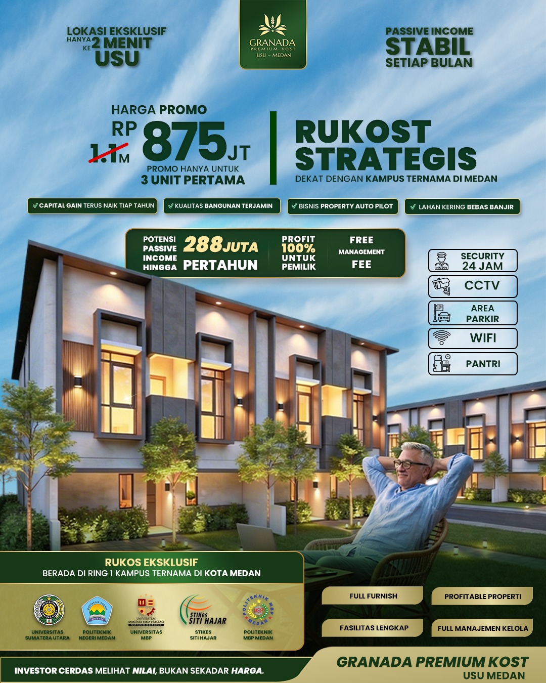 Granada Premium Kost Medan Facebook ad: Dikelola Penuh, Pemilik Tinggal Terima Hasil
