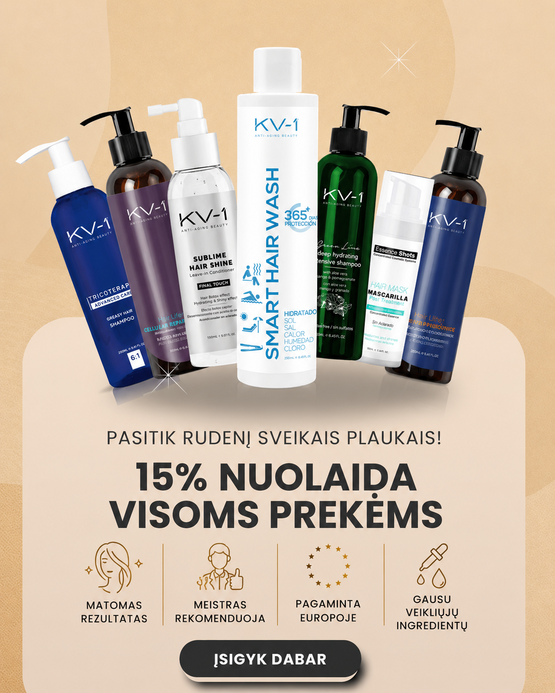 KV-1 cosmetics Facebook ad: Rugpjūčio pasiūlymas | -15%