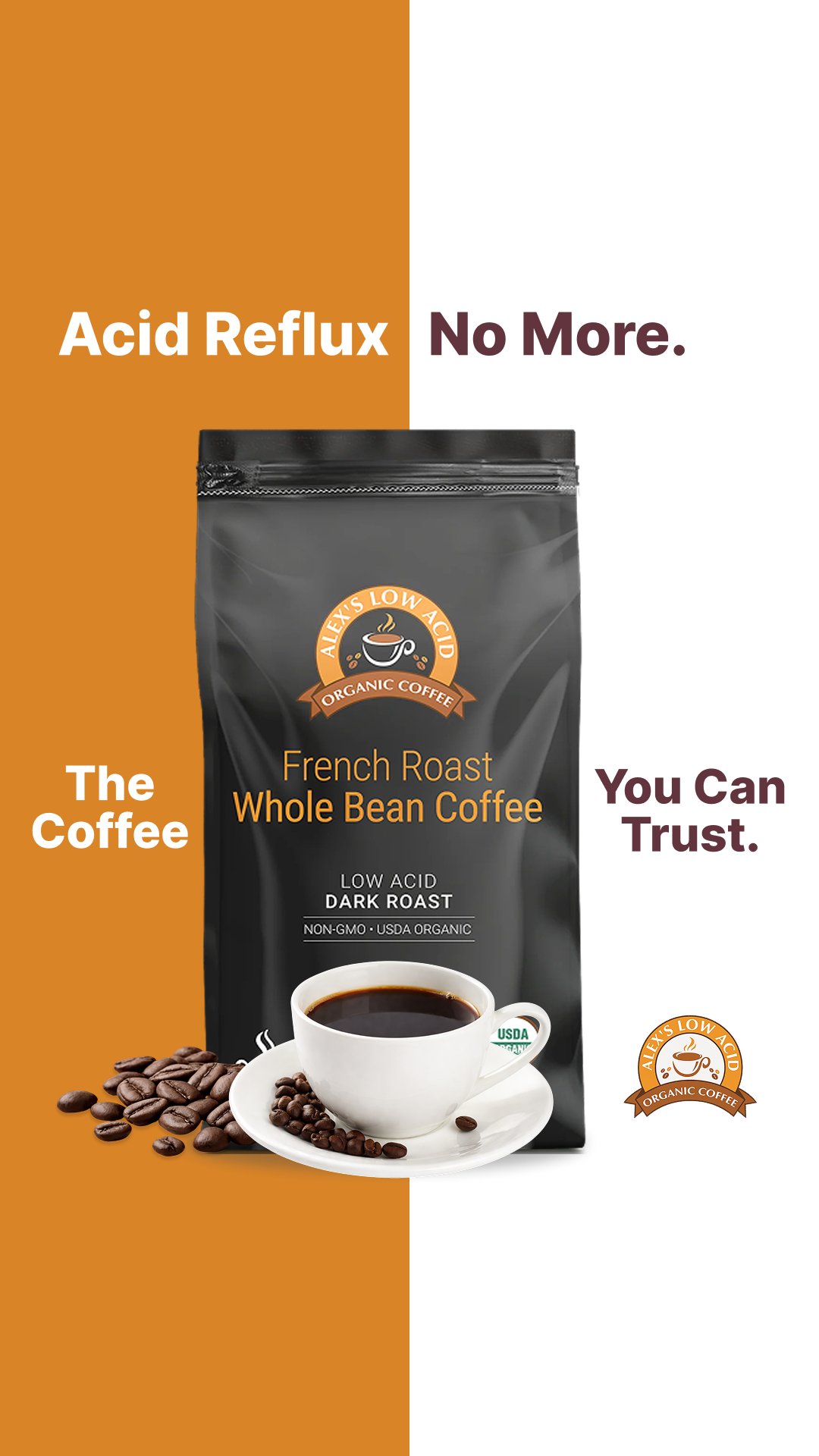 Alex's Low-Acid Organic Coffee Facebook ad