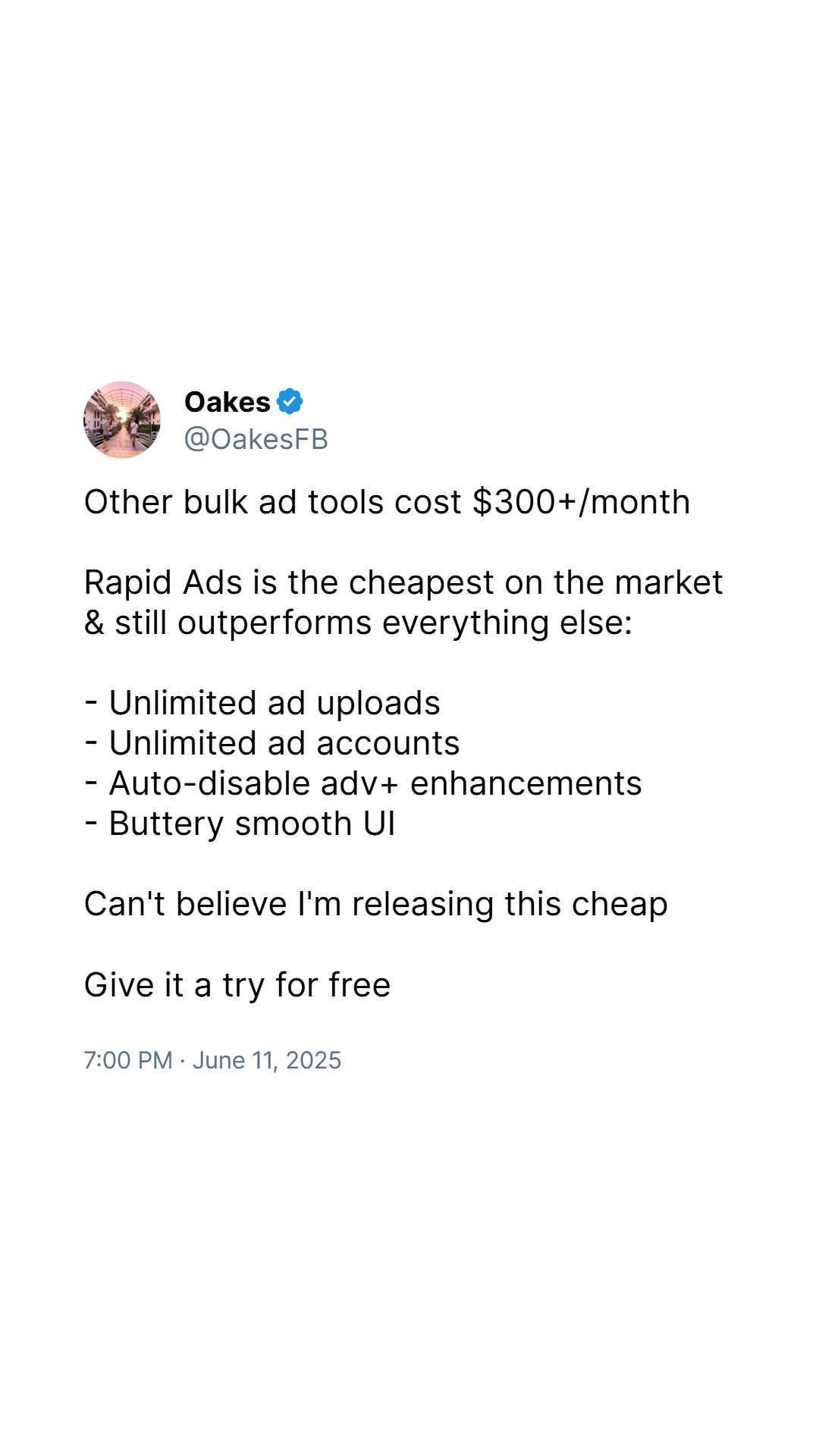 Rapid Ads Facebook ad