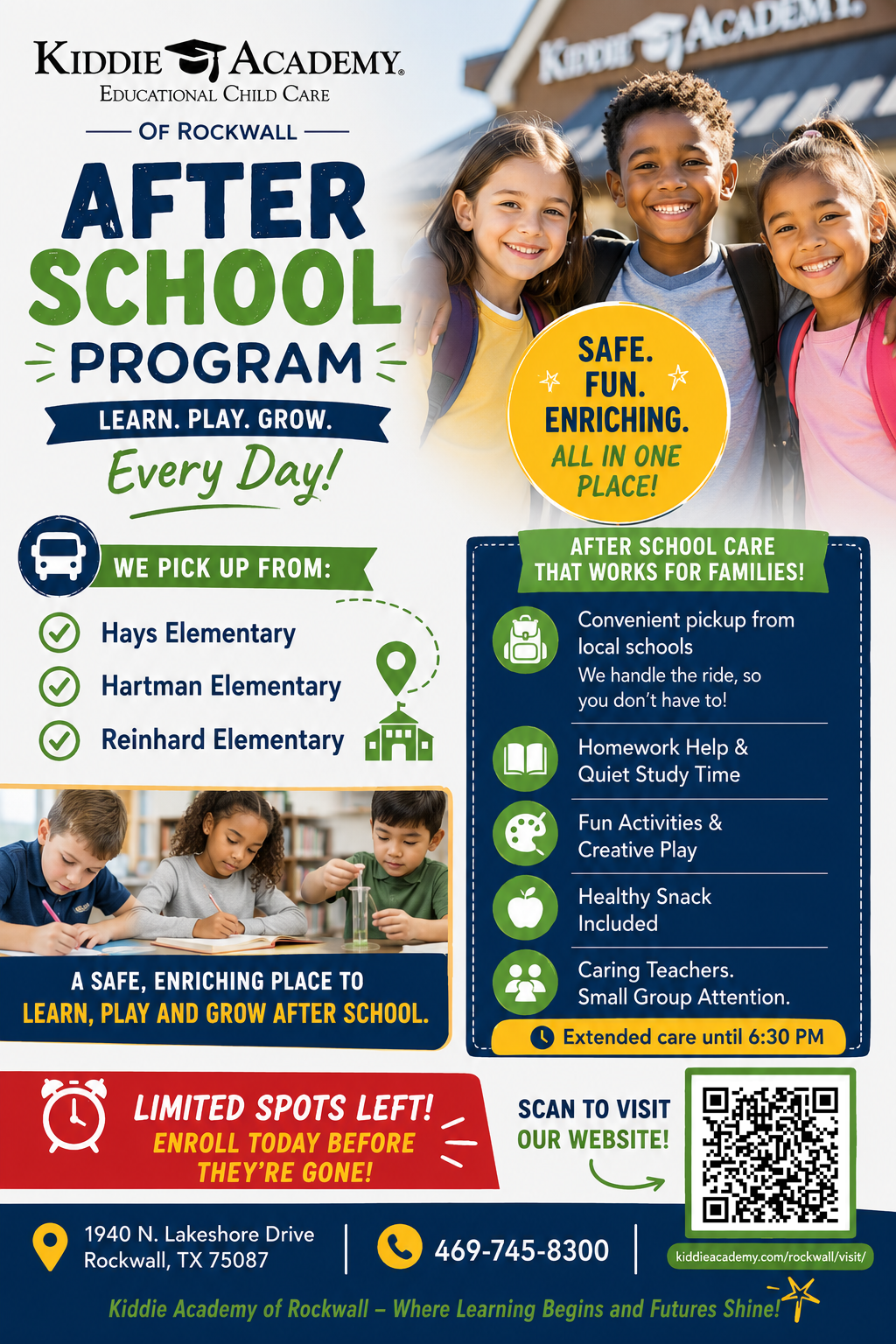 Kiddie Academy of Rockwall Facebook ad: After-School Spots Are Filling Fast!