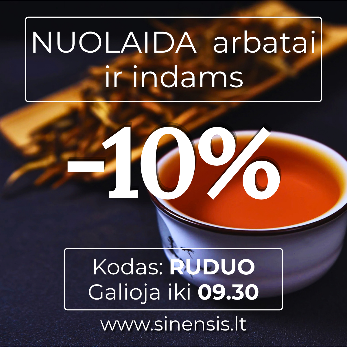 sinensis.lt Facebook ad: 10% NUOLAIDA VISKAM
